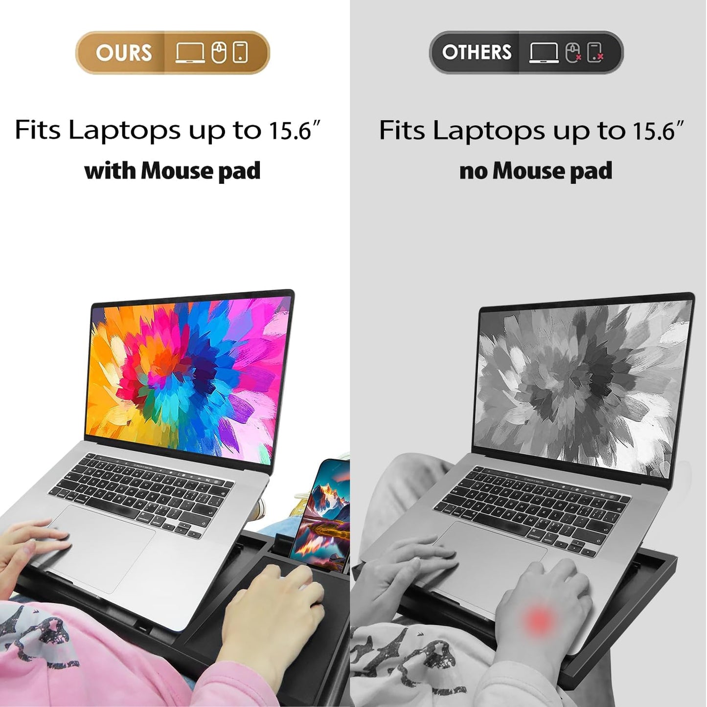 Laptop Lap Desk with Cushion - 9 Adjustable Angles, Fits Up to 15.6 inch Laptops, Built-in Mouse Pad, Phone and Pen Slots. Portable Writing Board for Bed, Sofa, and Work Table
