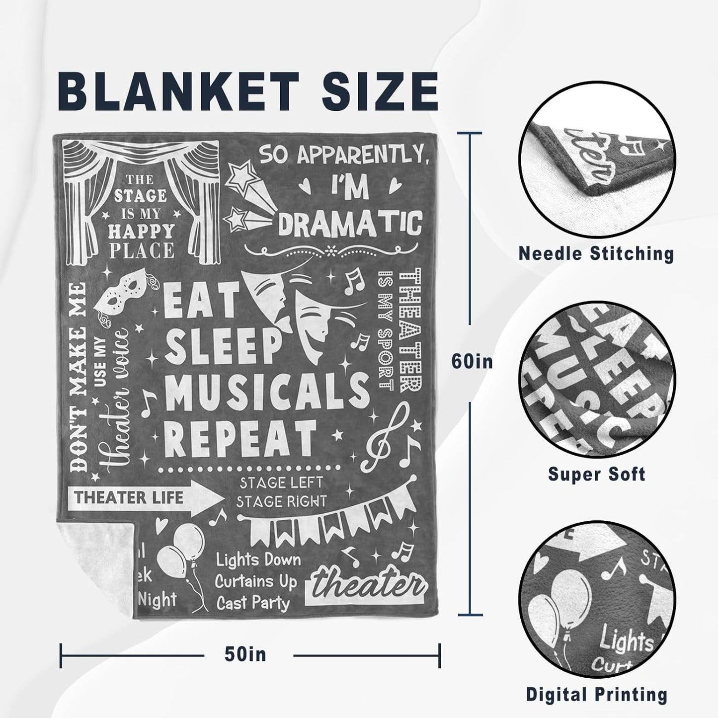Theater Gifts, Theatre Gifts Blanket, Musical Theater Gifts, Gifts for Theater Lovers, Gifts for Theater Actors, Theatre Gifts for Women, Broadway Gift Throw Blanket 60x50in