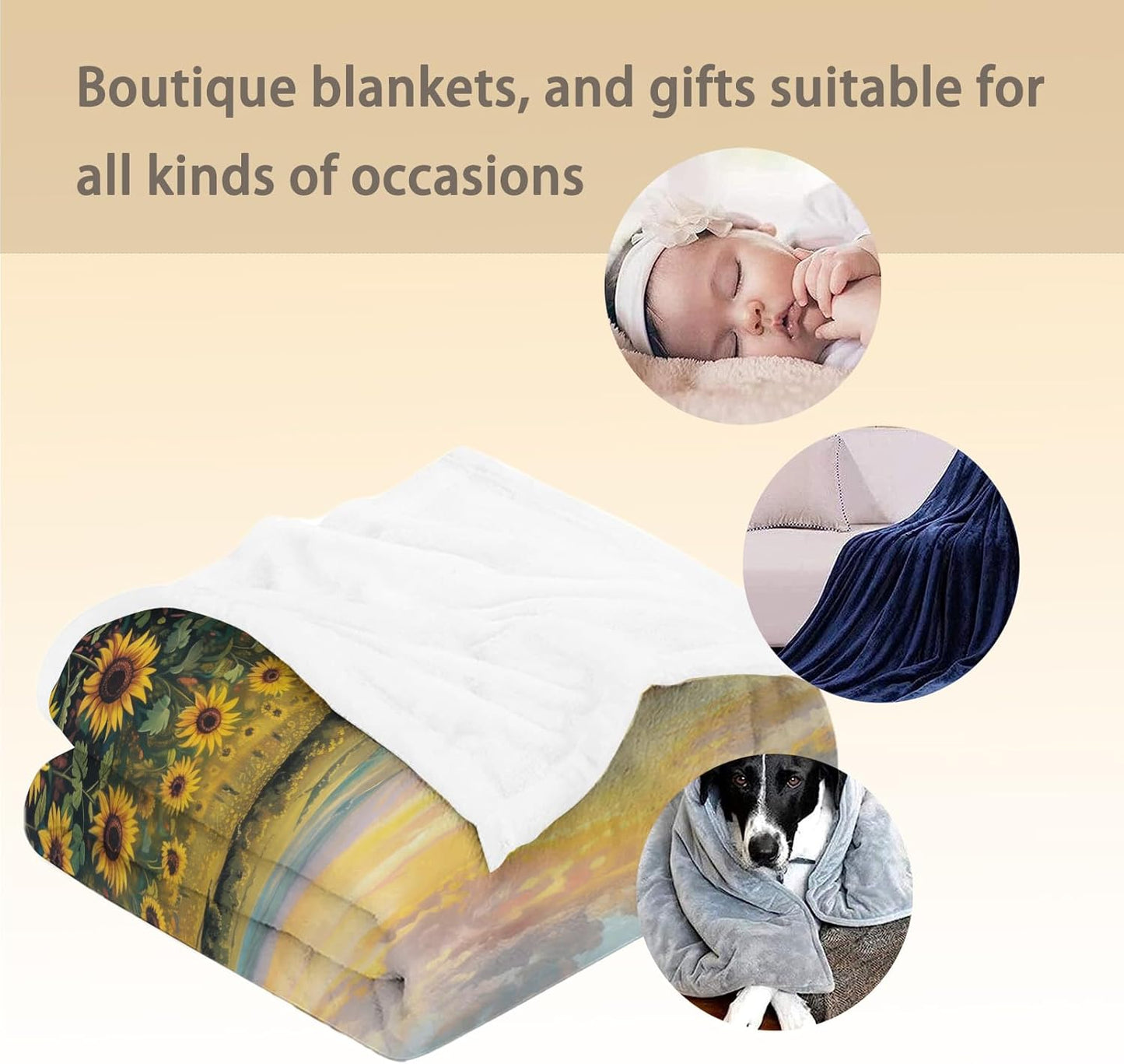 Sunset Sunflower Blanket - Soft, Cozy, Lightweight Flannel Throw Blanket, Perfect for Couch, Bed, Travel - Fuzzy, Fluffy Decorative Home Decor for Outdoor and Indoor Use 60"x50"
