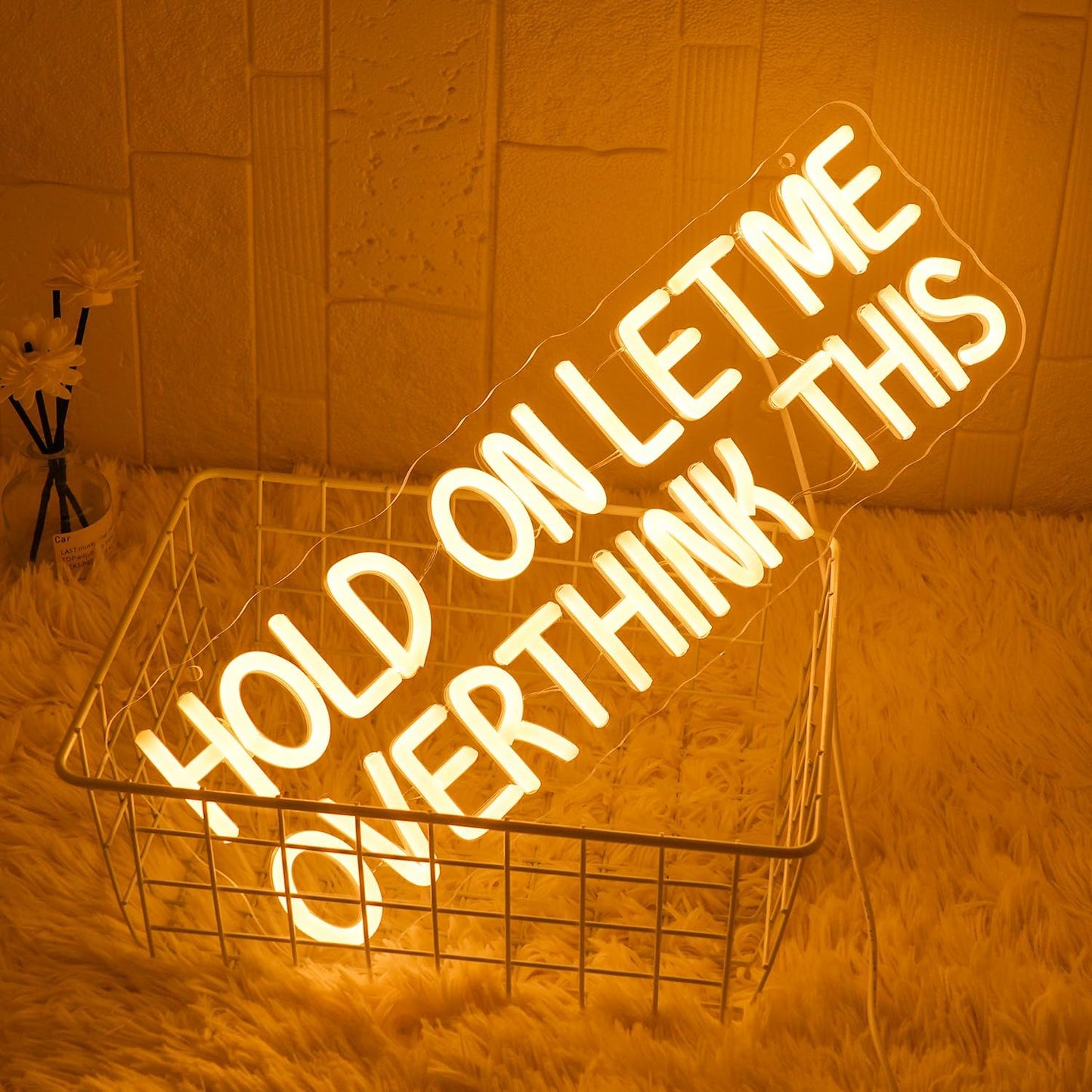 Hold On Let Me Overthink This Neon Sign Funny Neon Light Warm White Letter Neon Light Sign Dimmable LED Wall Sign for Bedroom Bar Classroom Party Library Bookstore Wall Decor