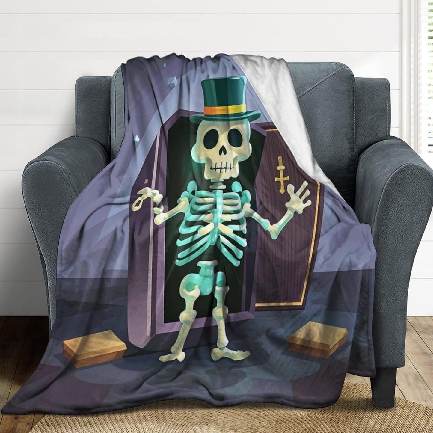 Coffin Skeleton Throw Blanket for Couch Super Soft Warm Lightweight Throw Blankets Cozy Flannel Bed Blanket Cute Decorative Blankets for All Seasons Home Decor Gift 50"*60"（130 * 150cm）