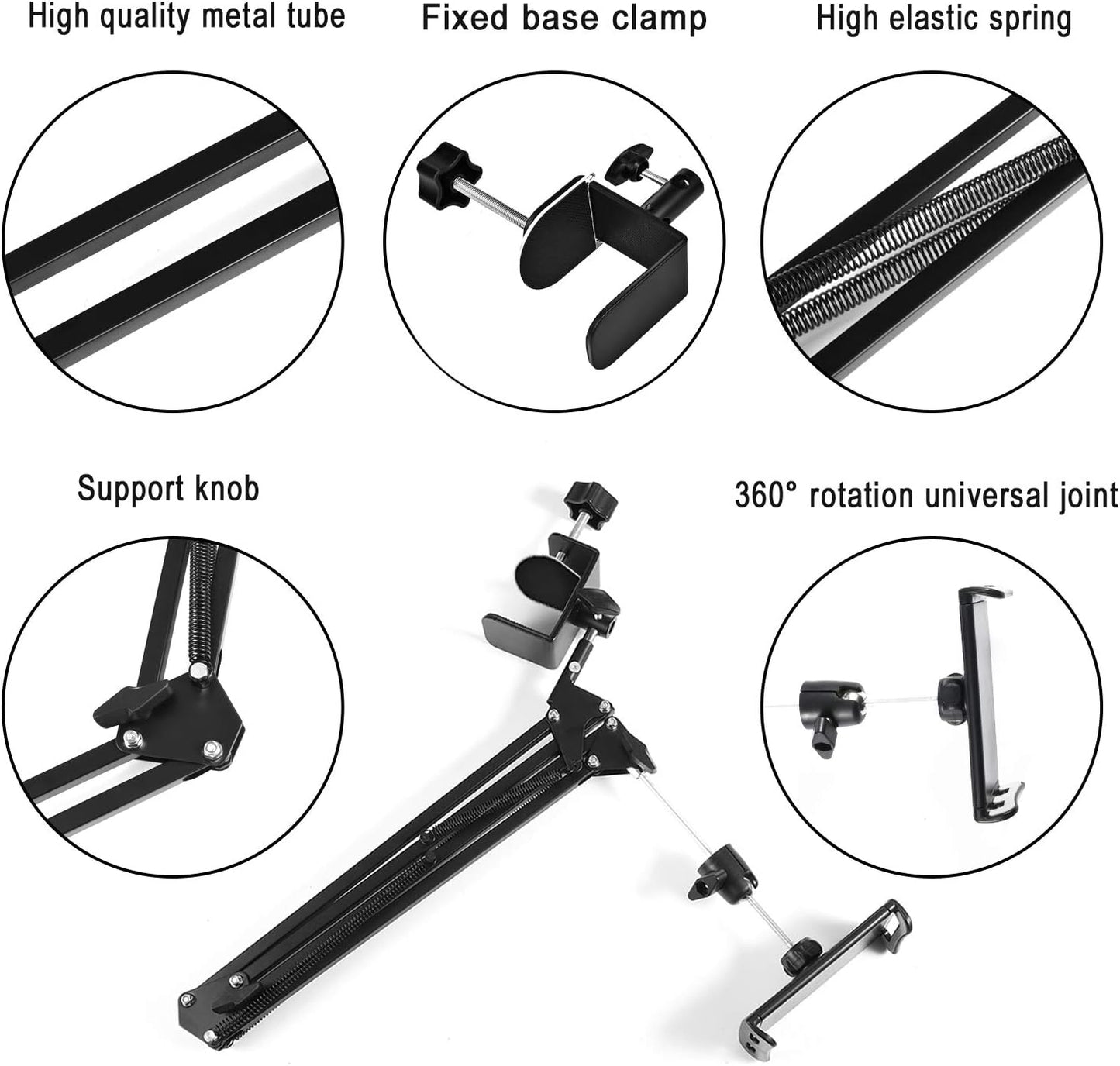 Tablet Stand for Bed,360 Degree Rotating Bed Tablet Mount Holder Stand with Aluminum Arm for iPad,iPhoneXS,N-Switch, Amazon Kindle Fire,or Other 4.7~12.9 inch-Screen Devices