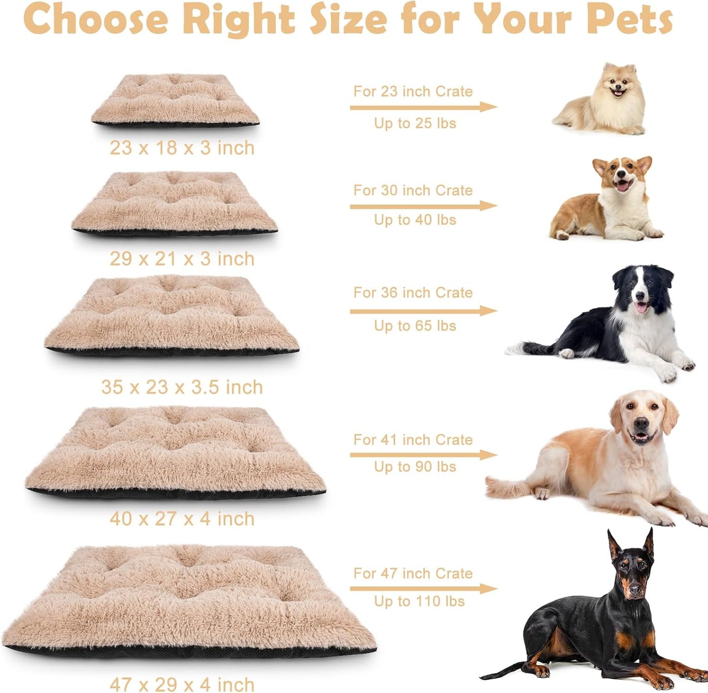 JOEJOY Large Dog Bed Crate Pad, Deluxe Plush Washable Dog Beds Fulffy Soft Kennel Pad Anti-Slip Pet Sleeping Mat for Extra Large Medium Small Dogs, 40" x 27", Beige