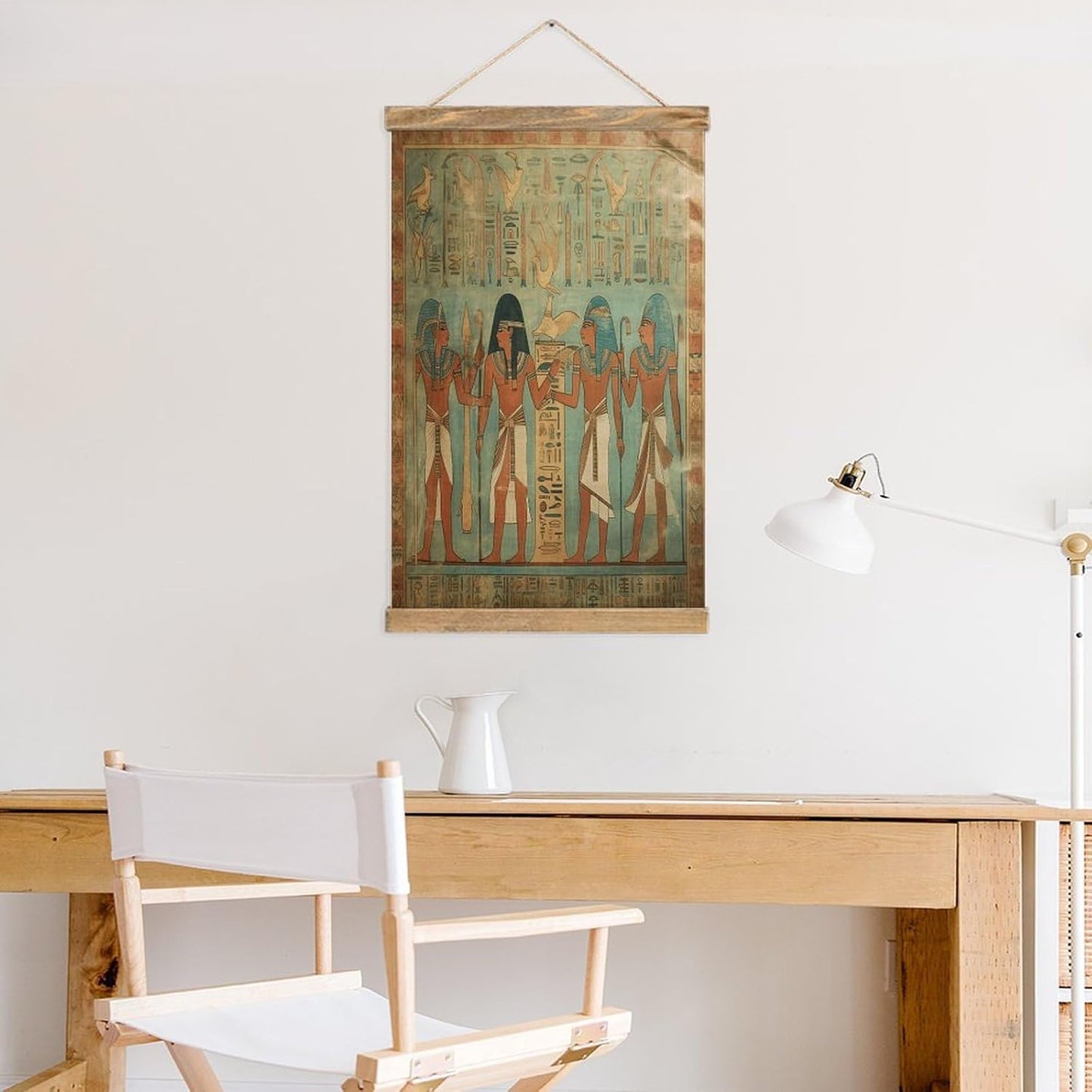 Vintage Women in Ancient Egypt Poster with Wooden Frame Personalized Linen Hanging Scroll Painting Rustic Wall Hanging Illustrative Modern Artwork Decor for Home Living Room Bedroom Office