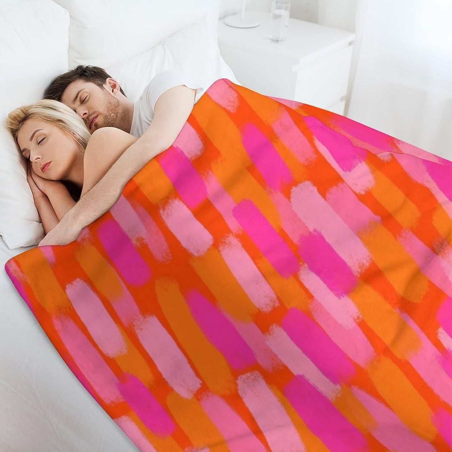 Abstract Retro 70s Pink Orange Paint Brush Blankets 30"x40" Lightweight Flannel Fleece Cozy Aesthetic Throw Blanket Home Decor for Couch Bed Sofa Bedroom Living Room Trendy Funky Dormitory College