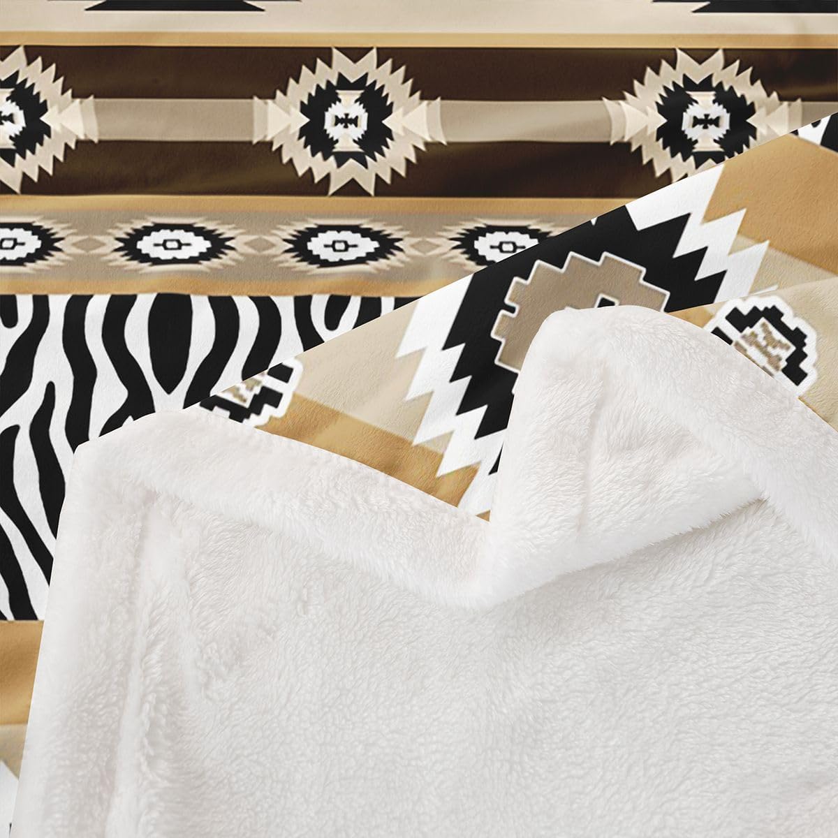 Feelyou Boho Southwestern Aztec Sherpa Throw Blanket for Couch Rustic Western Exotic Tribal Super Soft Cozy Fleece Zebra Print Blanket for Winter, Plush Throw Baby 30"x40" All Season