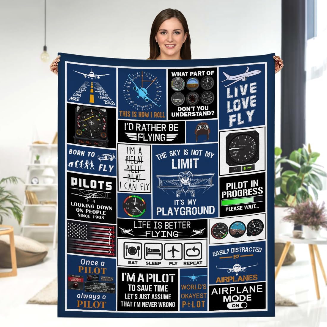 Pilot Blanket, Pilot Gifts for Him Men-Aviation Gifts for Kids,Travel Blanket Airplane, Birthday Gifts for Aviator Gift Ideas Throw Blanket for Bed Sofa 60"x50"