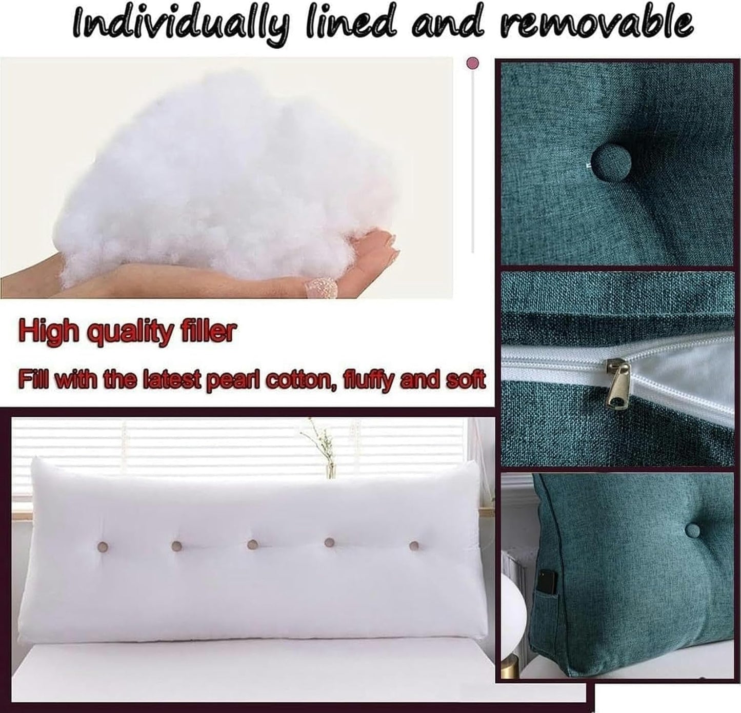 Triangular Headboard Pillow for Rest Reading, Triangular Wedge Lumbar Pillow Backrest Support Cushion Bed/Sofa Large Reading Pillow for Sitting Up in Bed Rest with Removable Cover, Beige Grey