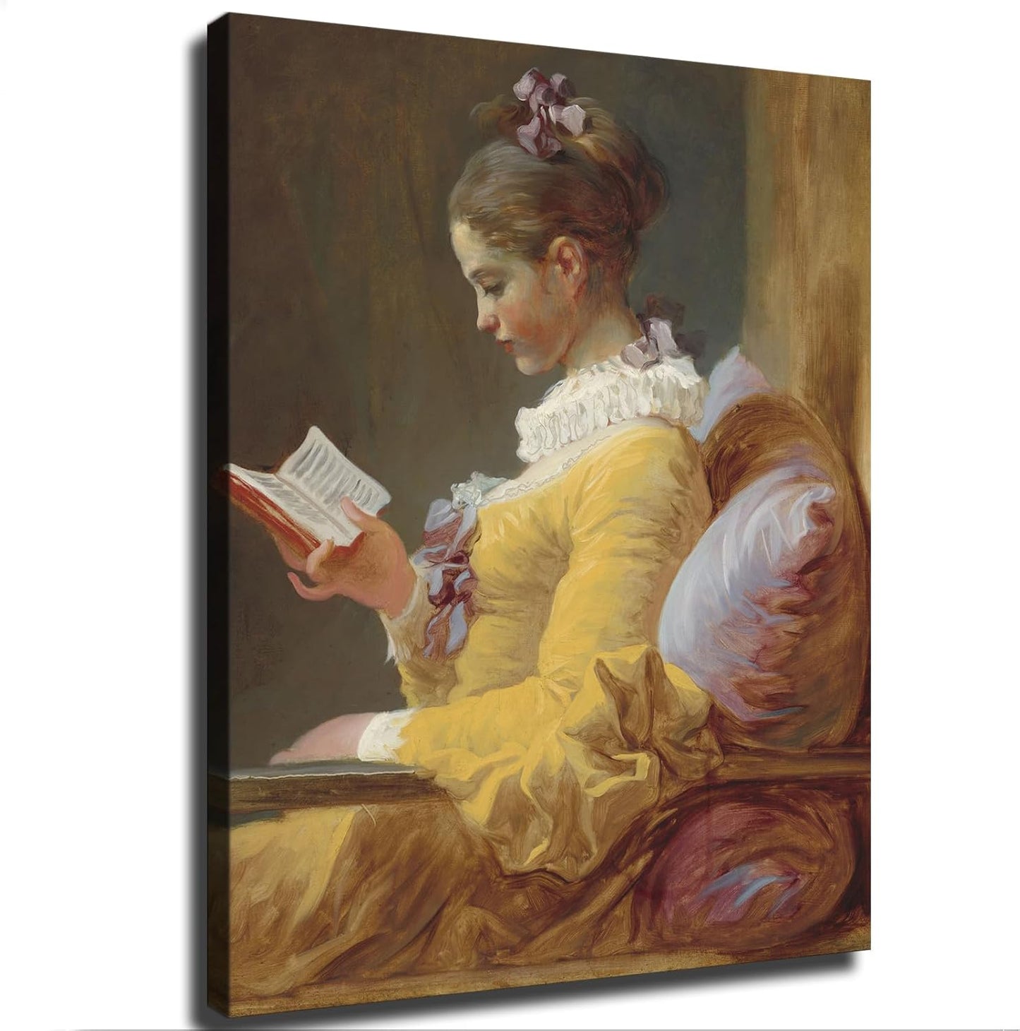 Young Girl Reading Poster Canvas Painting Wall Art Picture Gift Bedroom Home Aesthetic Decoration (Unframed,08×10inch)