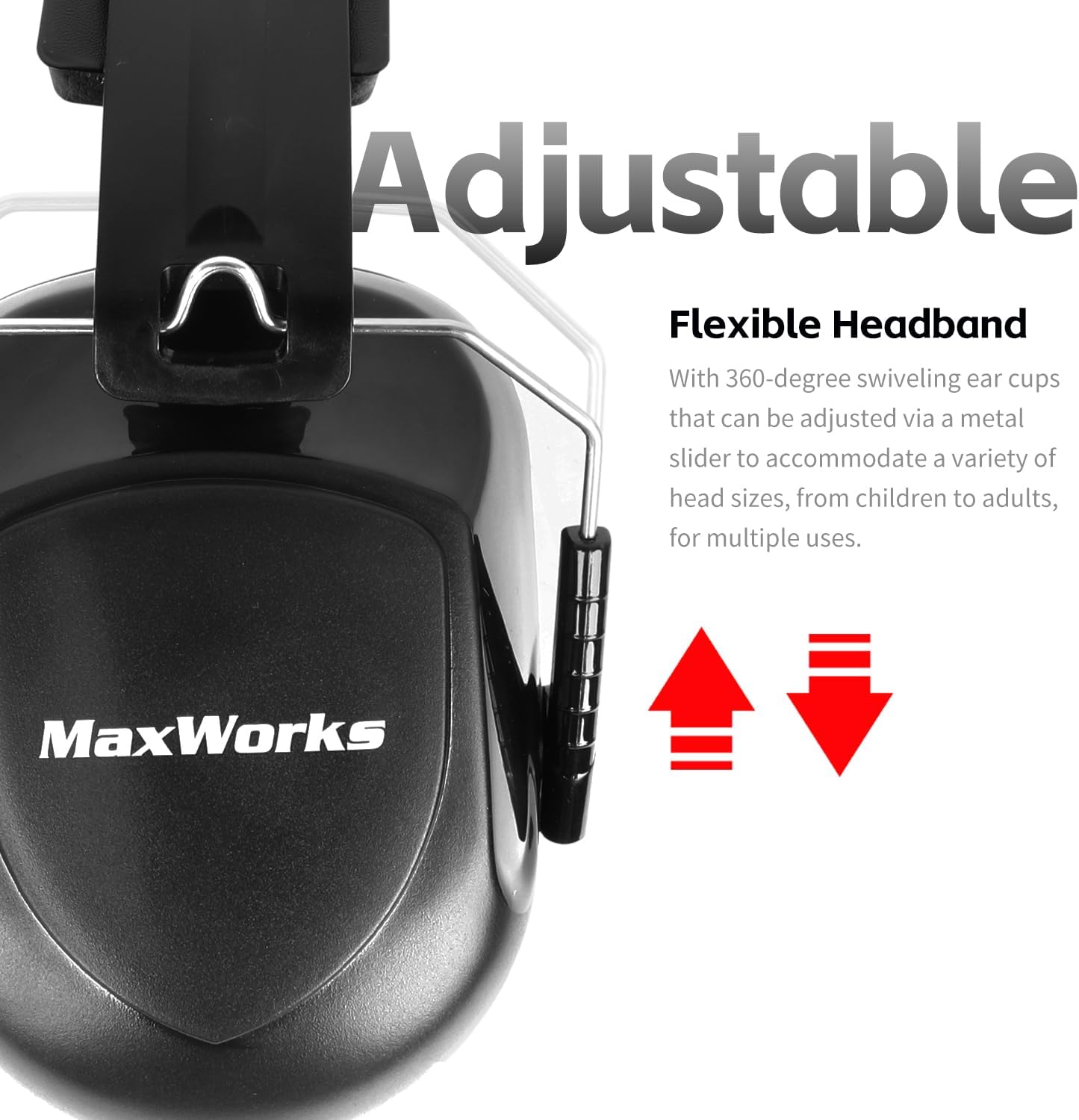 MaxWorks Safety Ear Muffs NRR 26dB Noise Reduction Hearing Protection Foldable and Adjustable Ear Defenders for Construction Shooting and Loud Environments (51073)