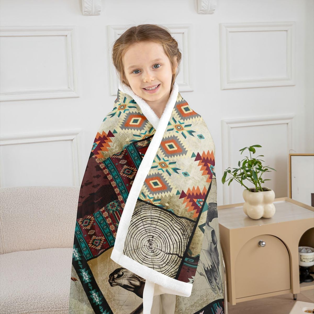 Feelyou Western Cowboy Throw Blanket Rustic Southwestern Plaid Soft Fleece Sherpa Cozy Fuzzy Plush Warm Wild West Fuzzy Plush Throw Throw 50"x60" for Bed Couch Living Room