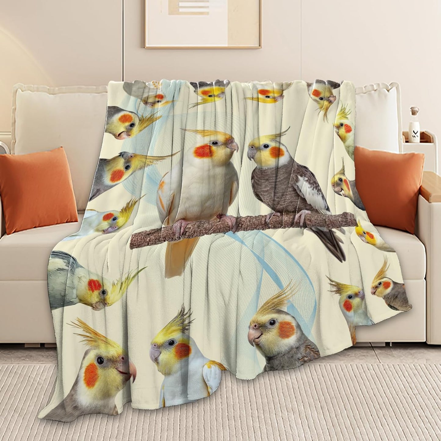 Parrot Bird Throw Blanket Cute Cockatiel Stuff Gifts for Kids Girls Boys Adults Women Men Soft Cozy Warm Plush Fluffy Fuzzy Fleece Blanket Decor 40''X50''