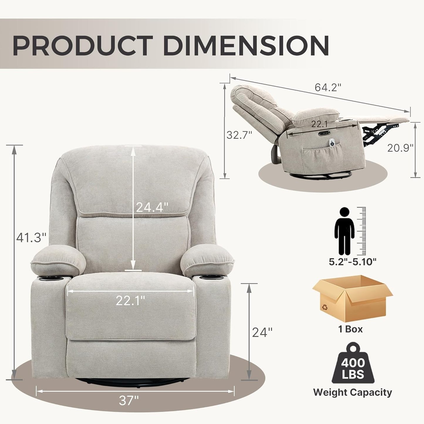 Power Control Reclining Rocking Chair and Glider Massage Swivel Living Room Furniture for Small Spaces Bedroom Lounge Sofa Chairs for Home Theater