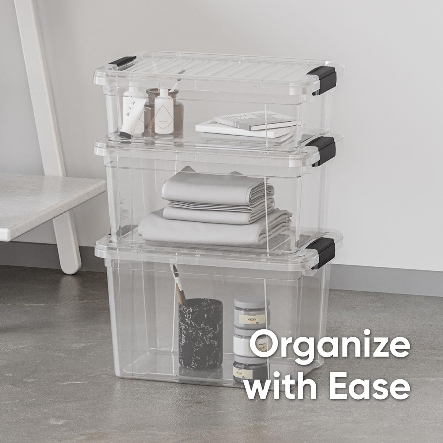 Superio 7.4 Quart Clear Plastic Storage Bin with Lid, Non-Toxic, BPA Free, Odor Free, Organizer Storage Box, Stackable Plastic Tote for Home, Garage, School, and Office