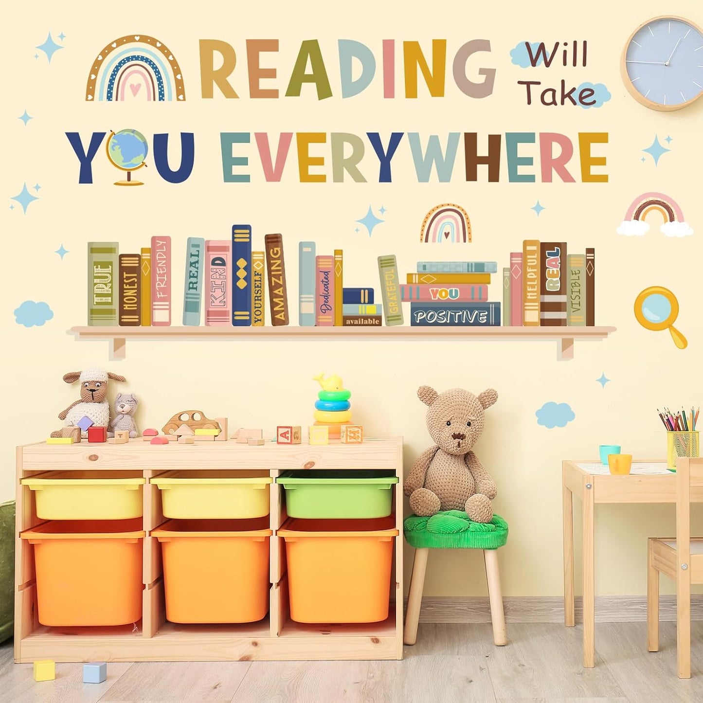 JarThenaAMCS Boho Reading Will Take You Everywhere Wall Stickers Inspirational Quote Wall Decals Motivational Phrase Room Mural Stickers for Back to School Home Classroom Library Study Room Decor