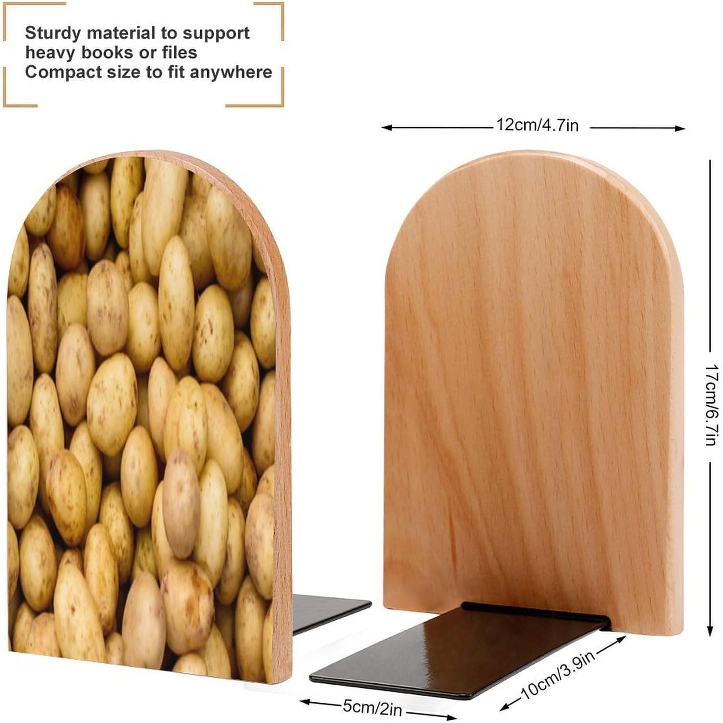 Garden Potatoes Wooden Bookend Non-Slip Book Ends Heavy Duty Book Stopper with Metal Base Books Holderd Decorative Bookends Stands Firmly for Office Supplies