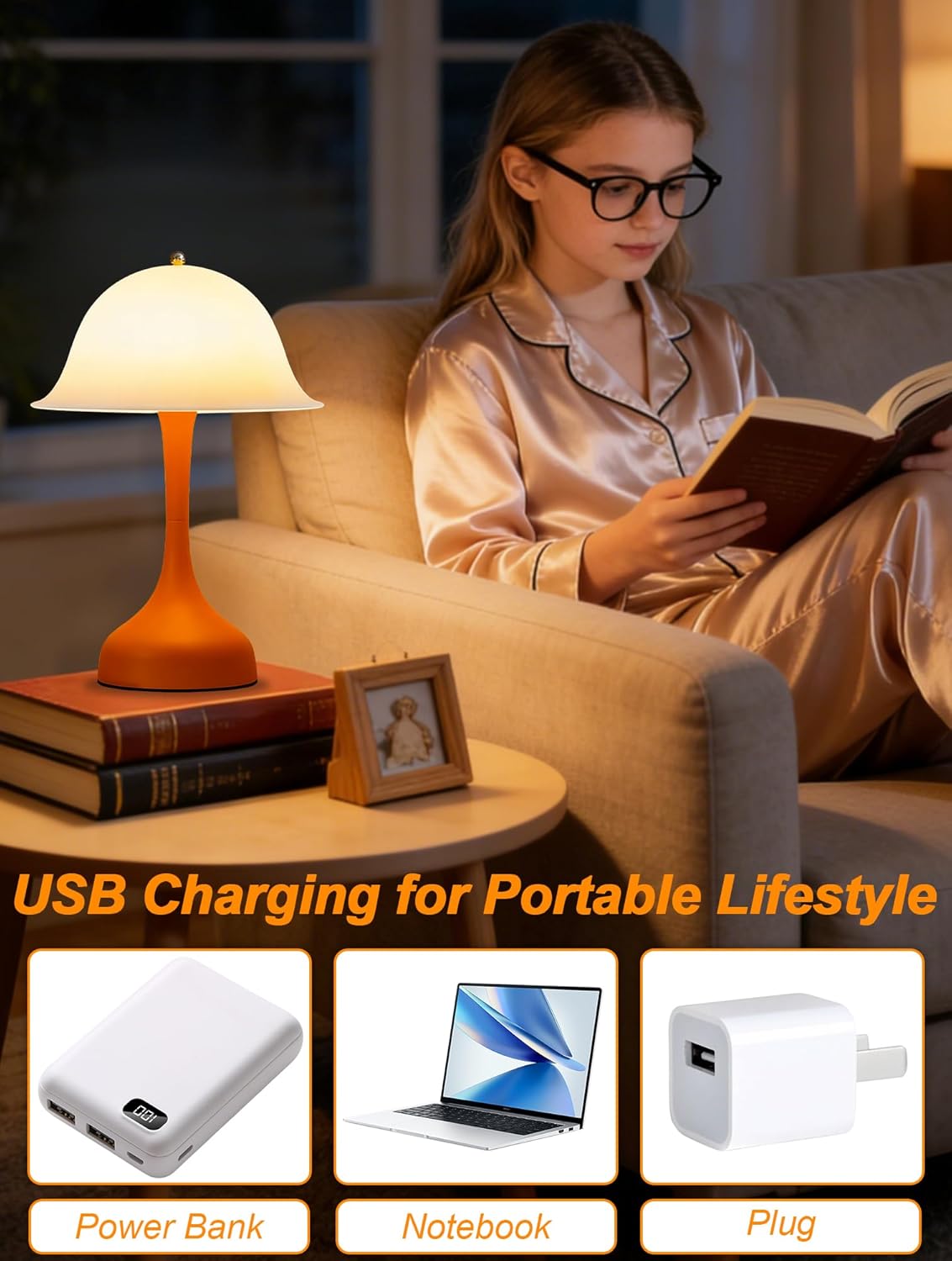 Rechargeable Table Lamp,LED Desk Lamps Cordless Reading Light,3-Way Stepless Dimmable Touch Lamps,Kawaii Lamp for Bedroom Bedside Living Room Office Aesthetic Decor