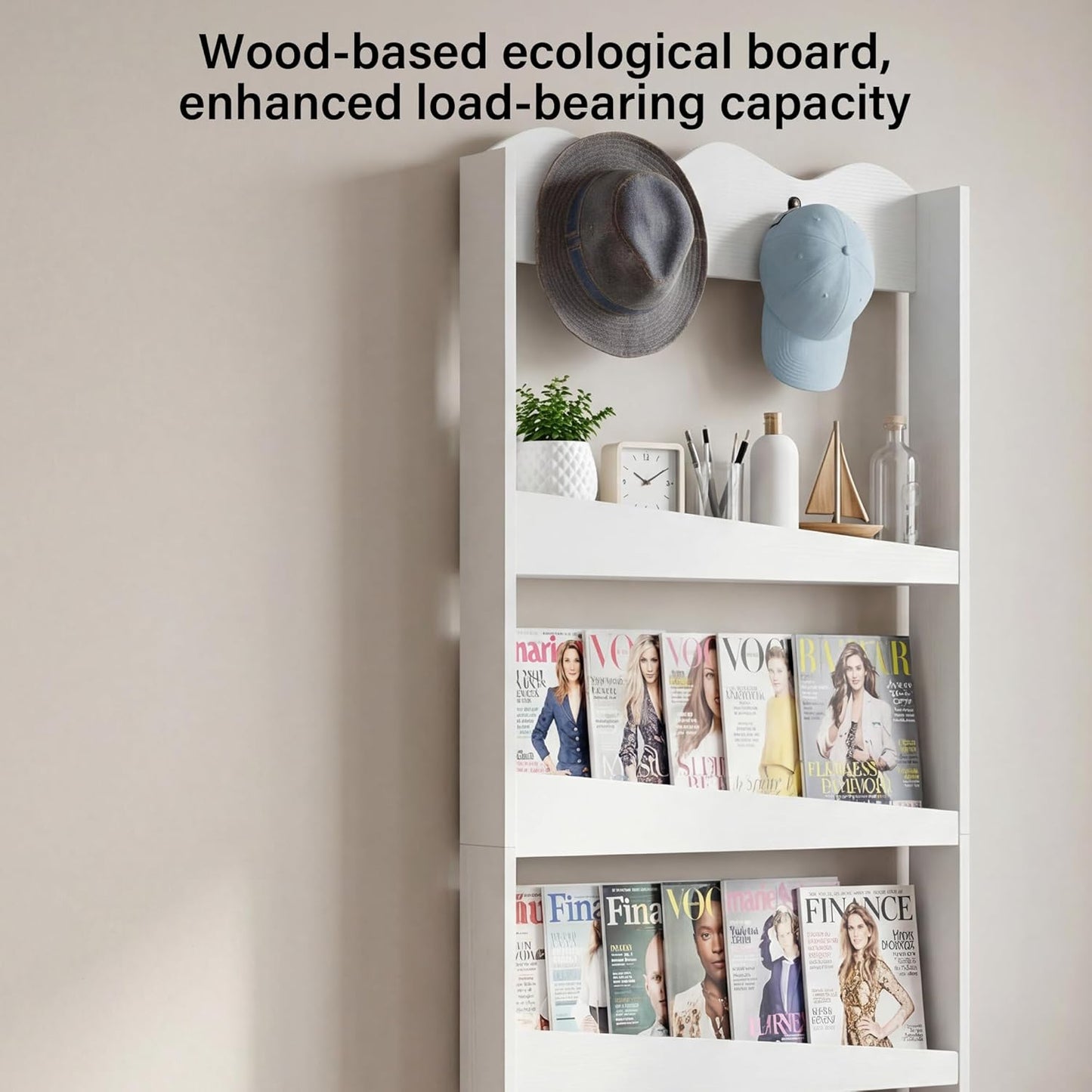 Janmid 5-Tier Behind The Door Bookshelf, Wall Mounted White Wooden Book Shelf Organizer, Slim Narrow Space-Saving Storage Cabinet for Bedroom, Living Room, Playroom – 70.9×23.6×7.9 in