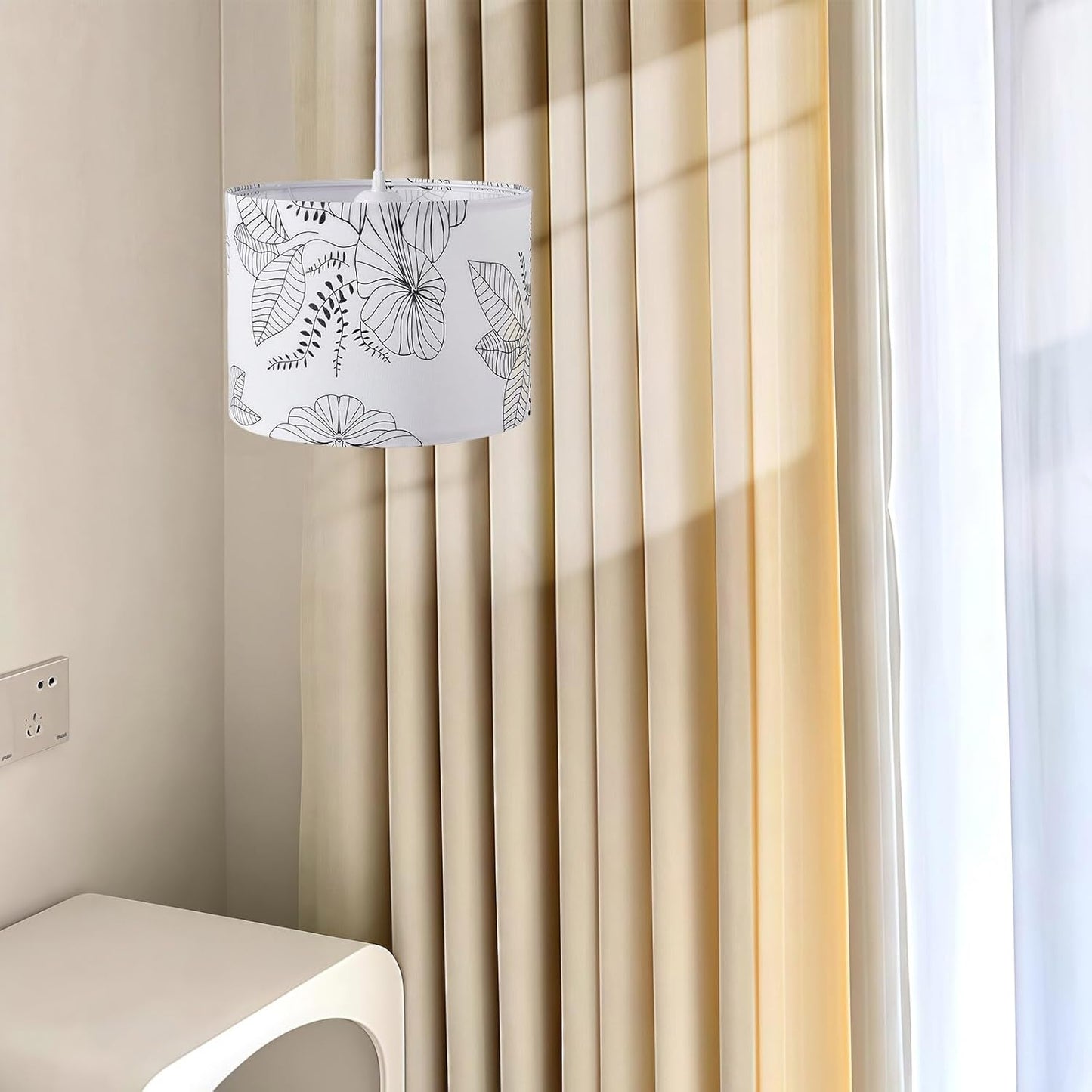 Plug in Pendant Light, 15 FT Hanging Lamp with Plug in Cord, On/Off Switch, Pendant Lighting with Fabric Shade, Hanging Light Fixture for Living Room, Bedroom, Dining Room, Kitchen