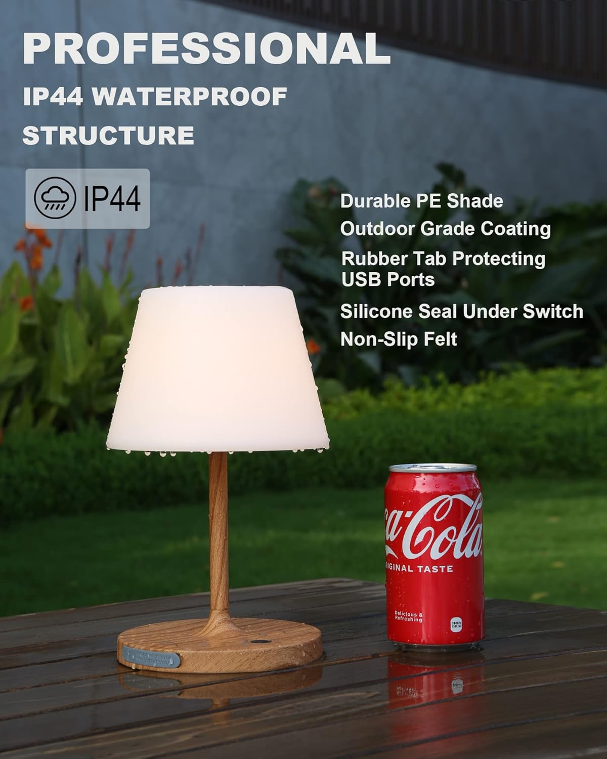 Outdoor Battery Operated Table Lamp Waterproof, 4000mAh Cordless Table Lamp Rechargeable, Touch Dimmable Desk Lamp, LED Night Light for Patio Camping Restaurant Home (Wood Grain, 9.6in)