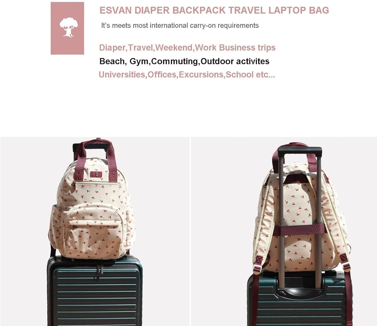 ESVAN Diaper Bag Backpack, Large Capacity Multifunction Baby Essentials Fashion Travel Pack Linen Canvas office Laptop Bag (Corduroy Hawthorn)