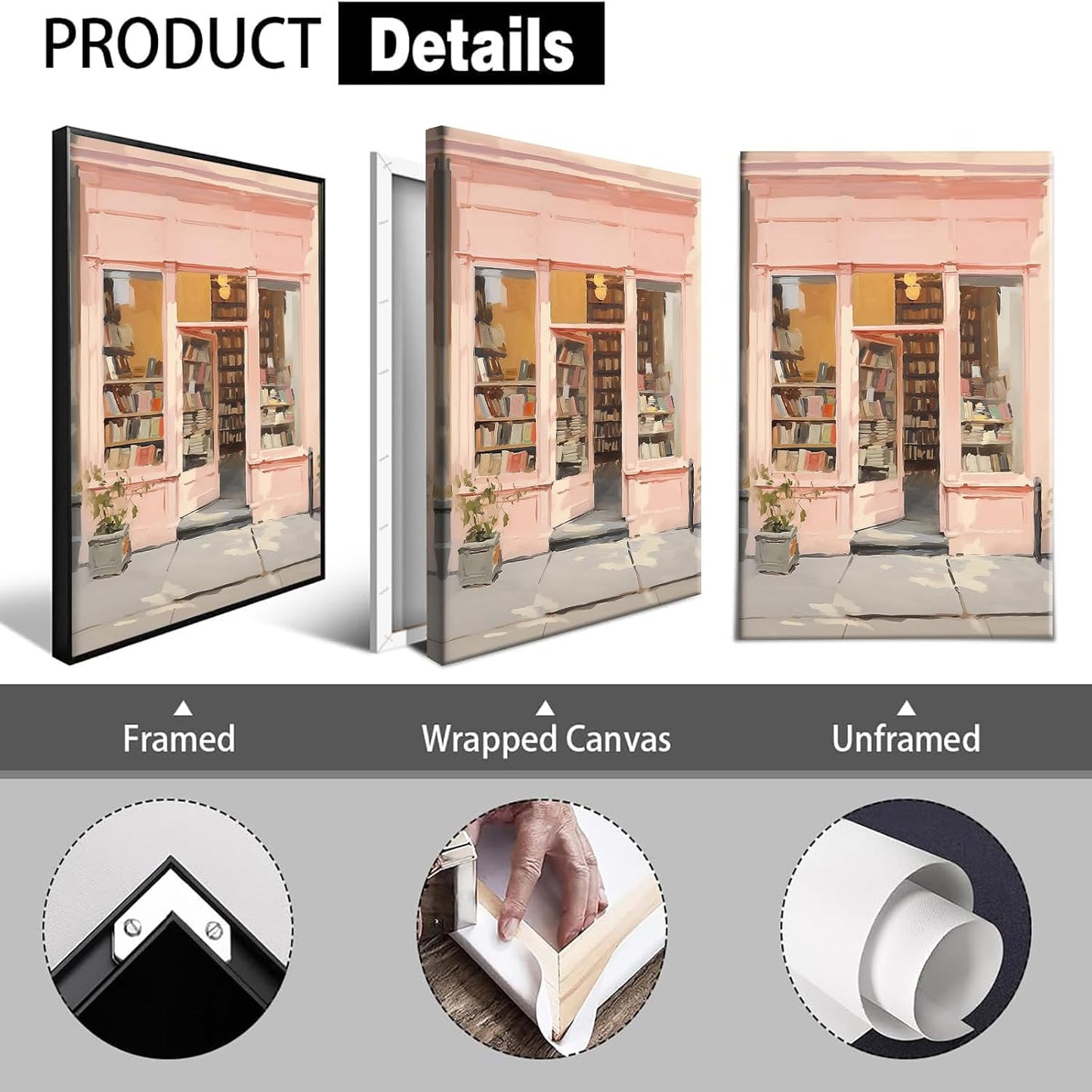 Classic Pink Library Canvas Wall Art Watercolor Pink Book Store Poster Modern Bookish Literary Reading Aesthetic Paintings Soft Girl Room Wall Decor For Bedroom Dorm Apartment 12x16in Unframed