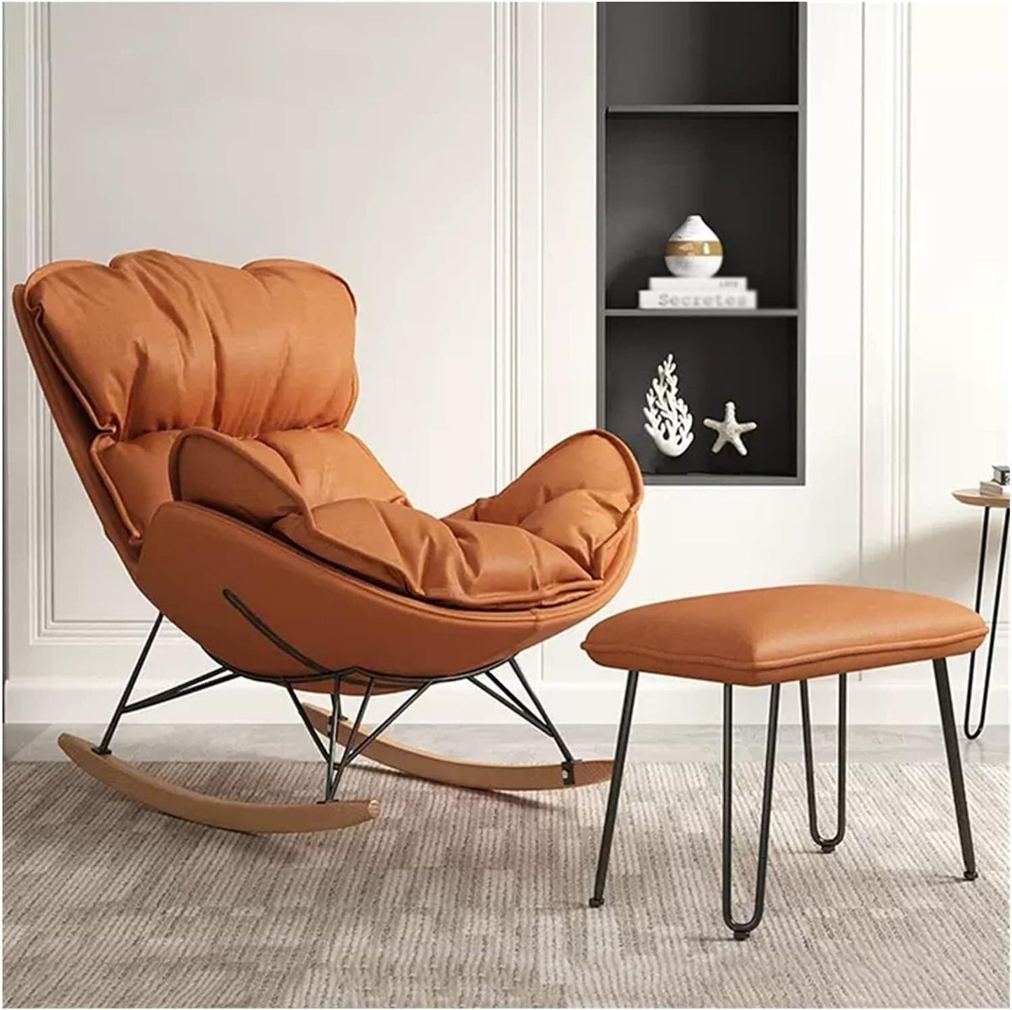 LSLYTQ Leisure Sofa Rocking Chair Glider Rocker with High Backrest Armchair with Ottoman Living Room Tech Cloth Rocker Chairs with Solid Wood Legs