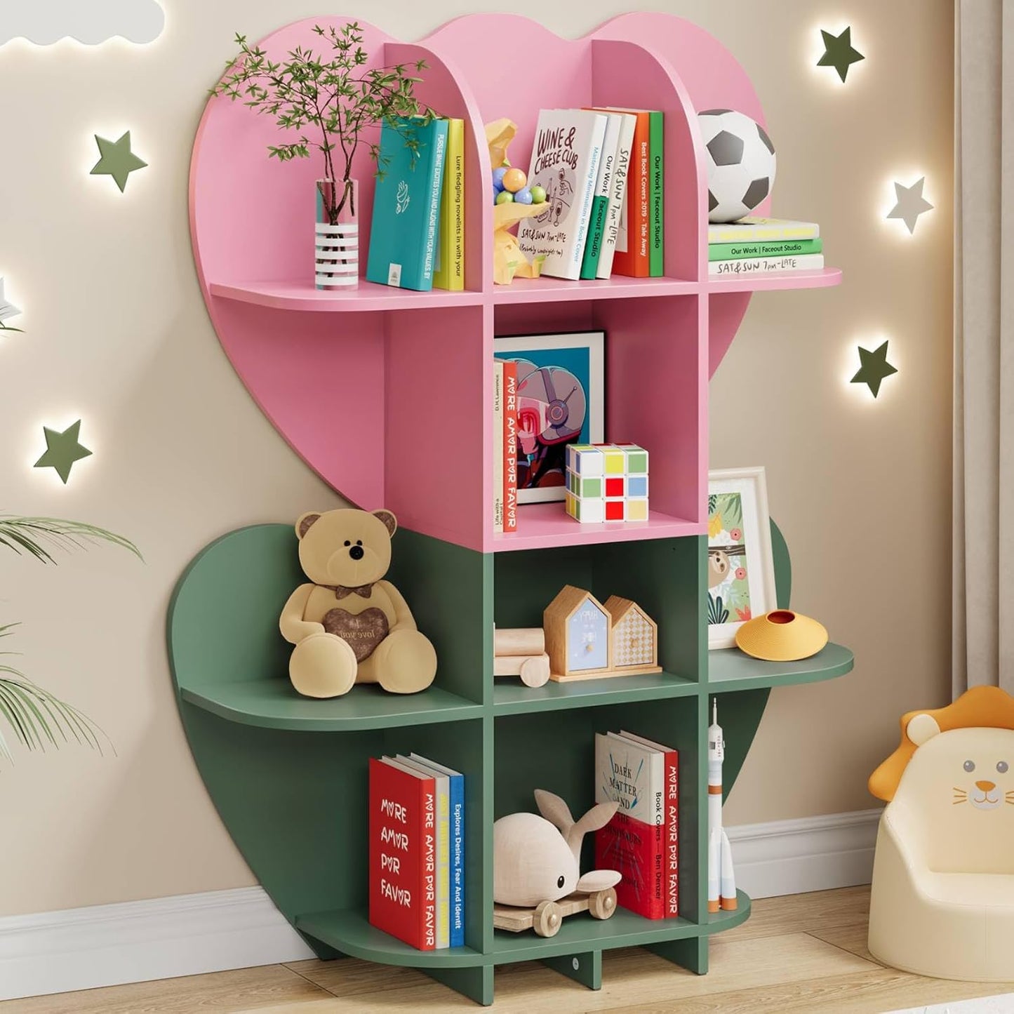HOOBRO Toy Storage Organizer, Toy Organizers and Storage with 10 Cubbies,Kids Bookshelf and Toy Storage for Books &Toys, Toy Chest Shelf for Playroom, Pink and Green KJ93CW01