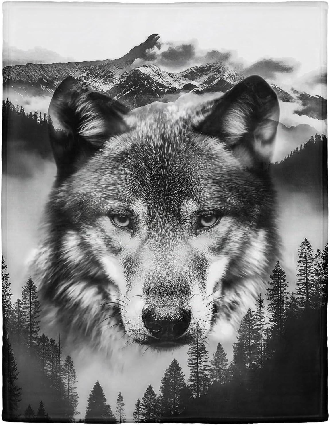 Wolf Fleece Blanket for Wolf Lovers 60" x 80" Mountain Nature Throw Blanket Cozy Soft Warm Gifts for Adult Teen