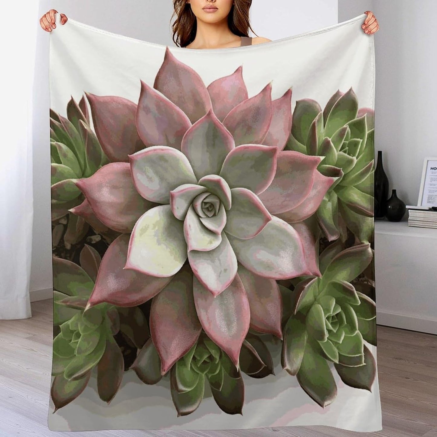 Succulent Botanical Blanket Super Soft Lightweight Throw Blanket Cute Cozy Warm Bed Blanket Decorative Fuzzy Blanket All-Season Home Decor Gift for Sofa Couch Living Room 30"*40"（76 * 100cm）