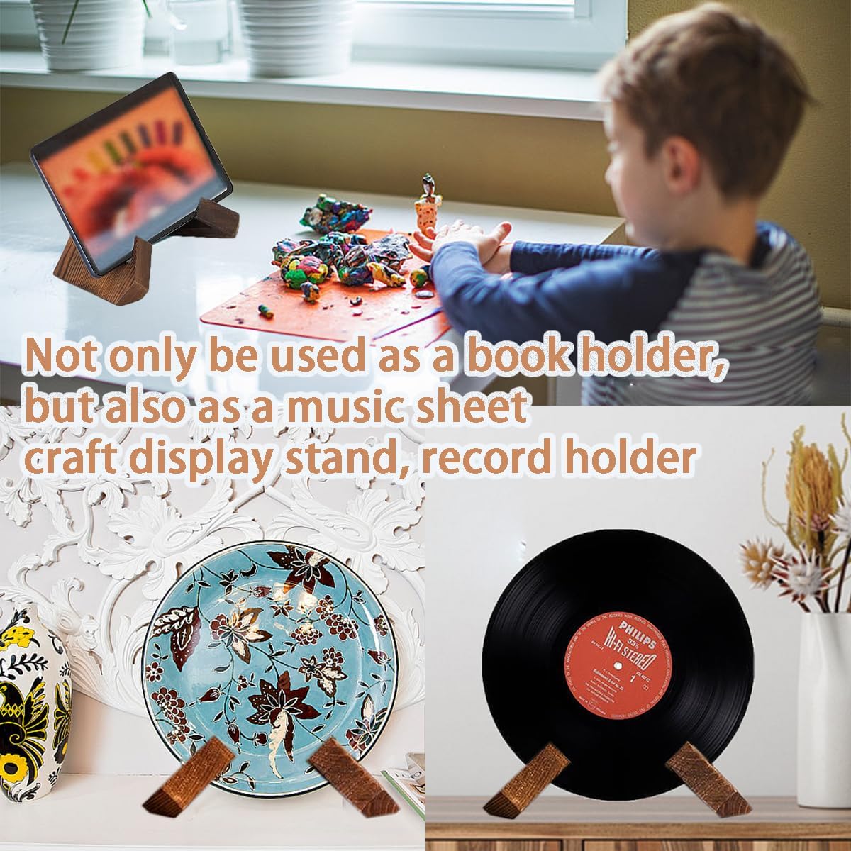 Wooden Cook Book Stand for Kitchen, Recipe Book Holder Stand for Kitchen Counter Decor, Multifunctional Book Stands for Display Brown