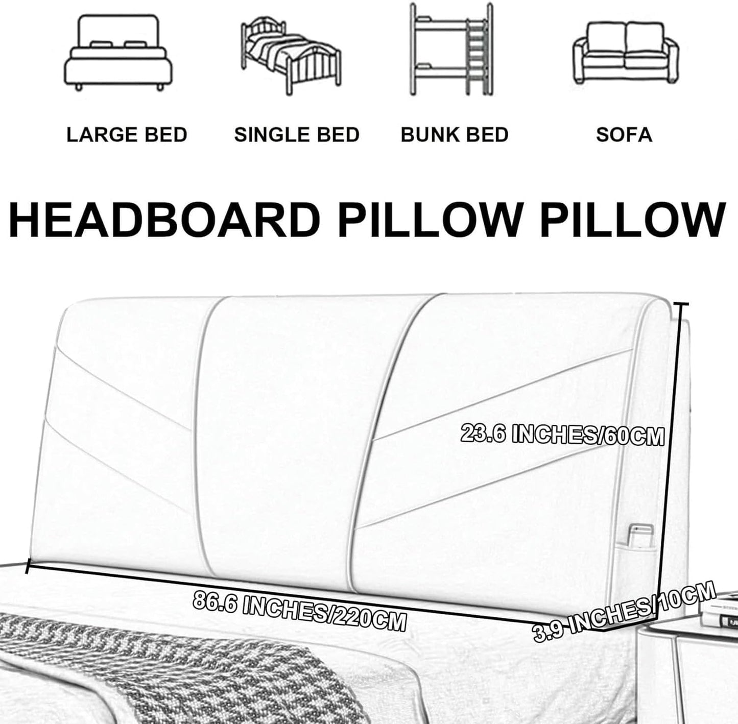 AMNOOL Headboard Full Bedside Pillow Large Support Backrest Headboard Upholstered Faux Leather Pillowboard Wedge Headboard Cushion for Sofa Bed Tatami Bunk Bed