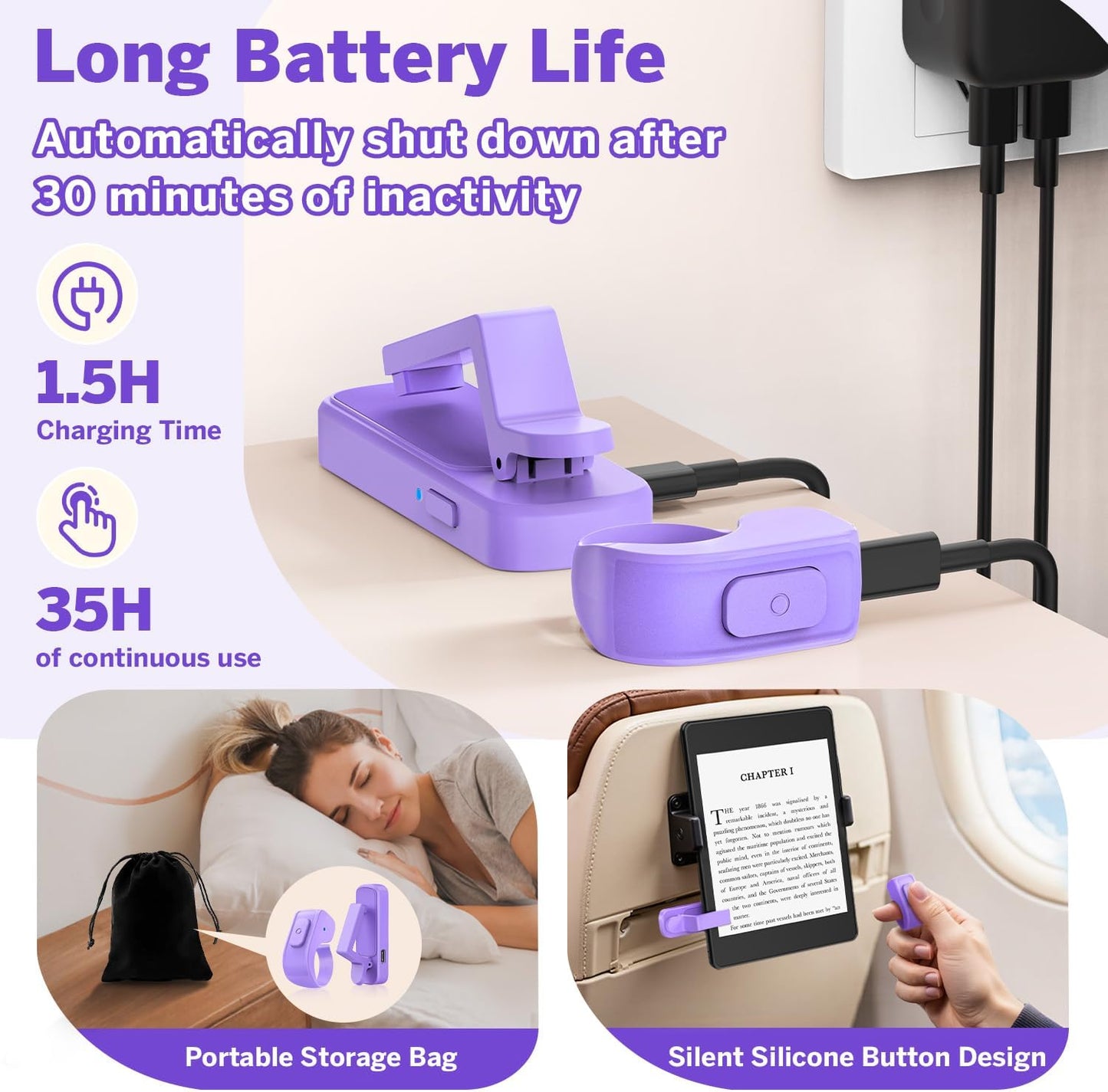 Page Turner Ring for Kindle,Remote Control for iPhone iPad Android Tablets E-Readers,Clicker Page Turner for Kindle Accessories for Camera Video Record&Shutter Selfie (Purple)
