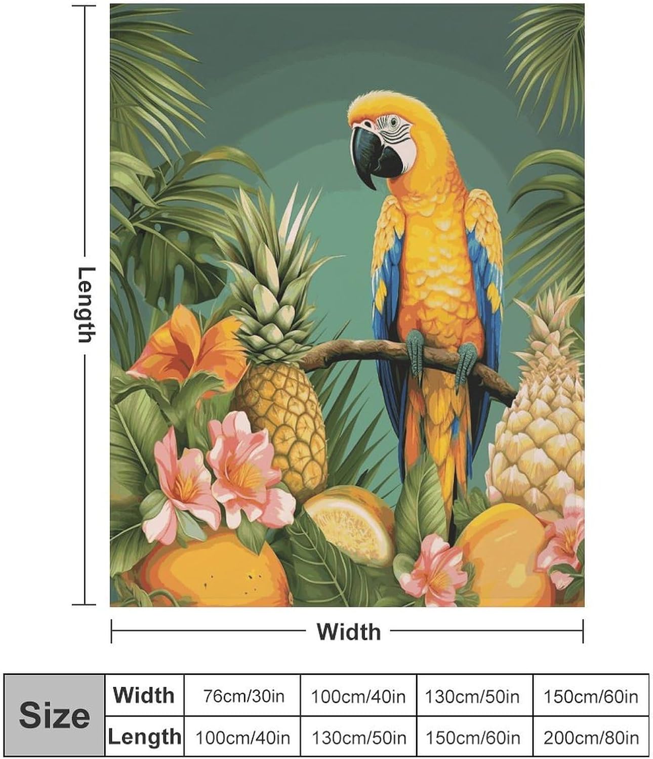 Summer Parrot Pineapple Bird Blanket Super Soft Lightweight Throw Blanket Cute Cozy Warm Bed Blanket Decorative Fuzzy Blanket All-Season Home Decor Gift for Sofa Couch Living Room 50"*60"（130*150cm）