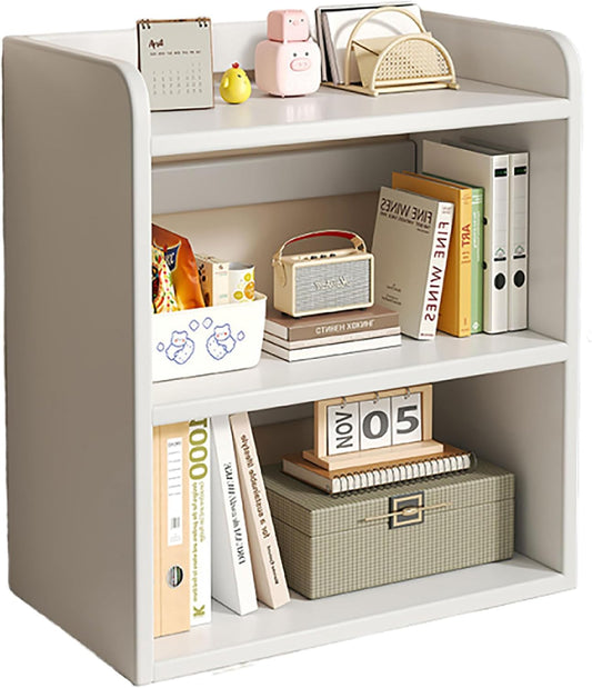 3-Tier Solid Wood Bookshelf, Freestanding Horizontal Desk Organizer for Small Spaces, Compact Desktop Storage Shelf, Modern Corner Bookcase (Size: 50x20x65cm, Color: C)