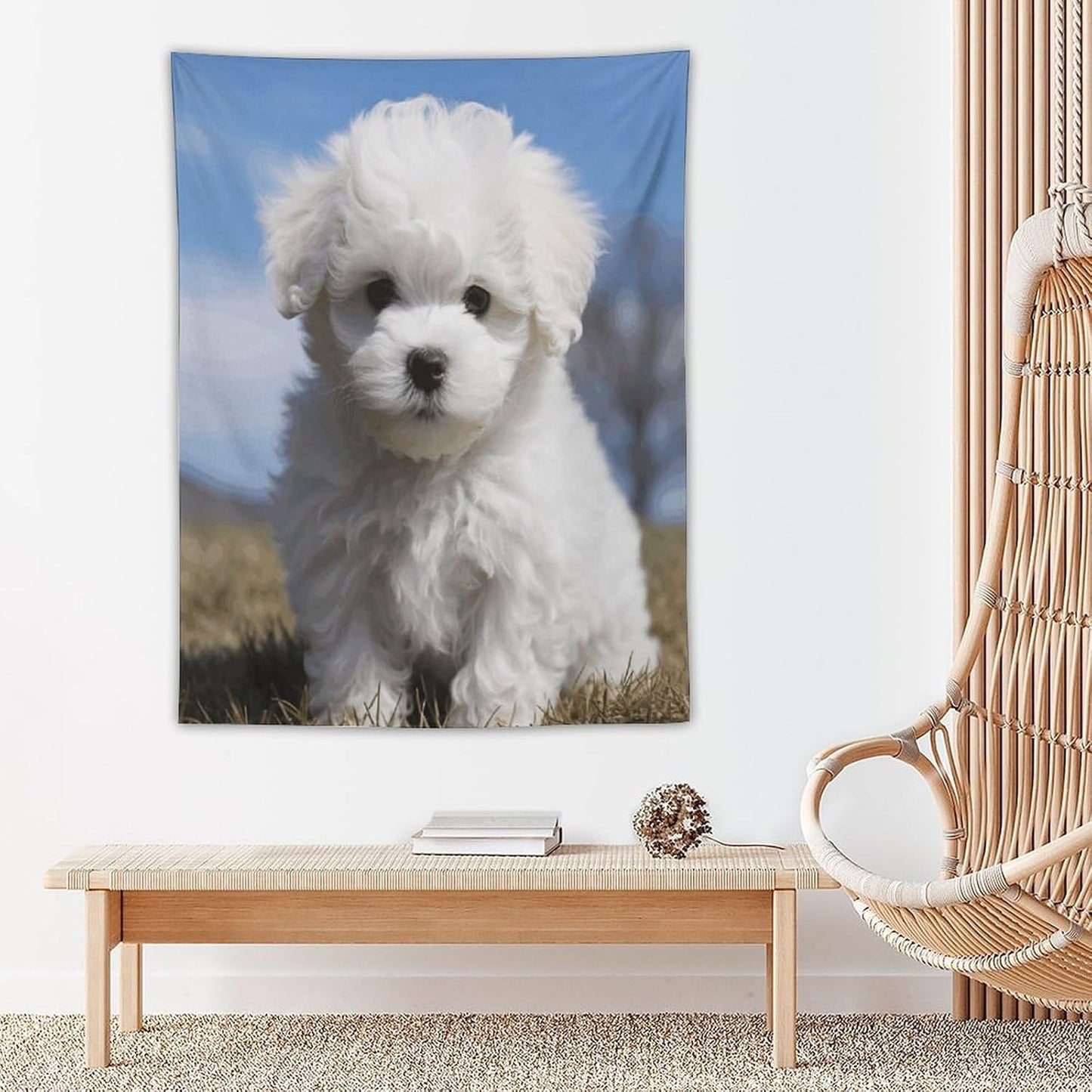 FodPand Bichon Frise Dog Tapestry Anti-fading Wall Tapestry with Installation Kit Backdrop Banner Multipurpose Aesthetic Tapestries Boho Wall Art Hanging Decorative Blanket 30"x40"