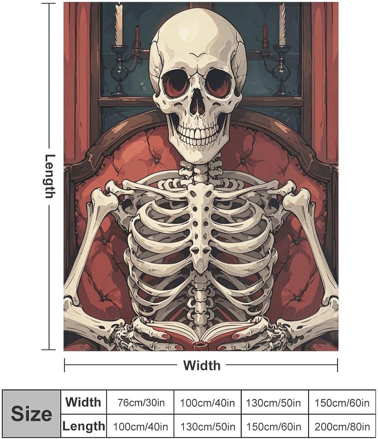 Custom Skeleton Reading Blanket Lightweight Flannel Fleece Throw for Couch Sofa Bed Luxury Soft Cozy Plush Lap Bedtime Blanket for All Seasons Bedroom Home Decor Gifts 30"*40"（76 * 100cm）