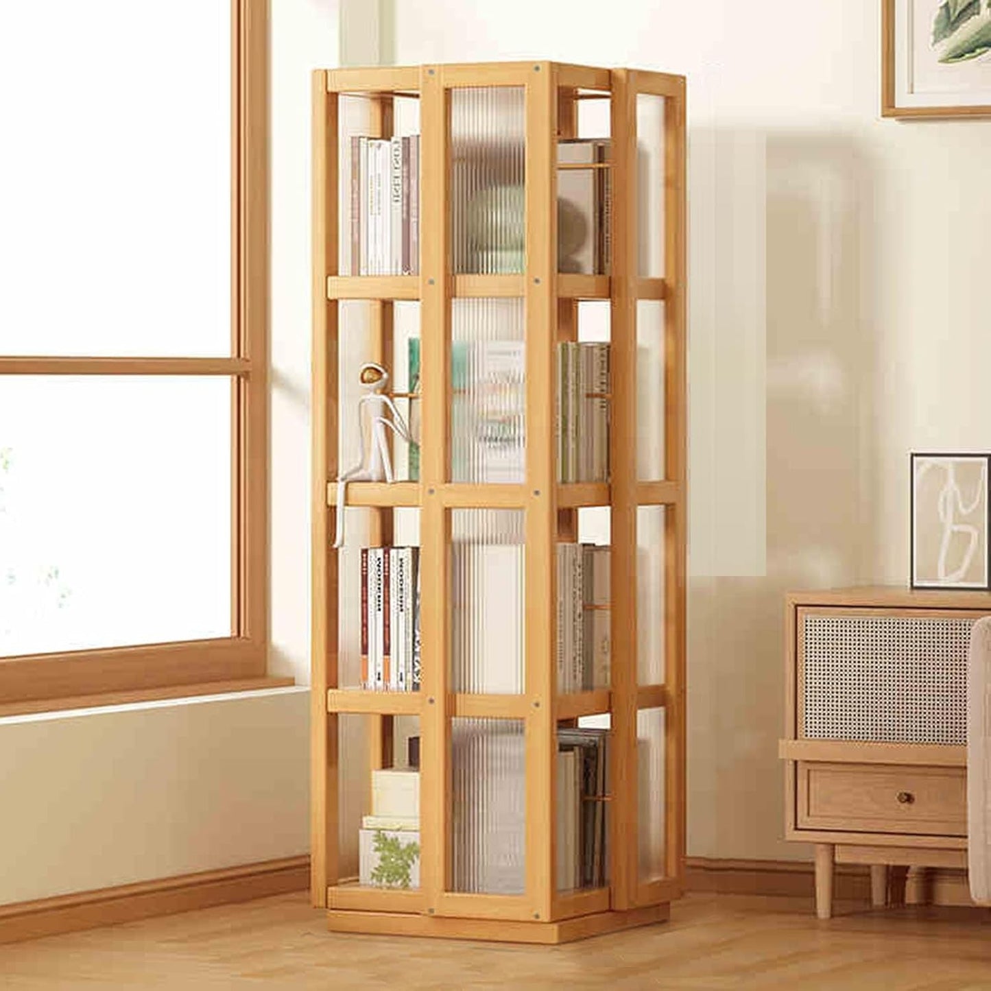 360° Rotating Bookshelf - 4/5 Tier CD Display Rack Tower, Space-Saving Storage for Bedroom, Living Room, Office & Library, Modern Design (White, 35x35x153cm)