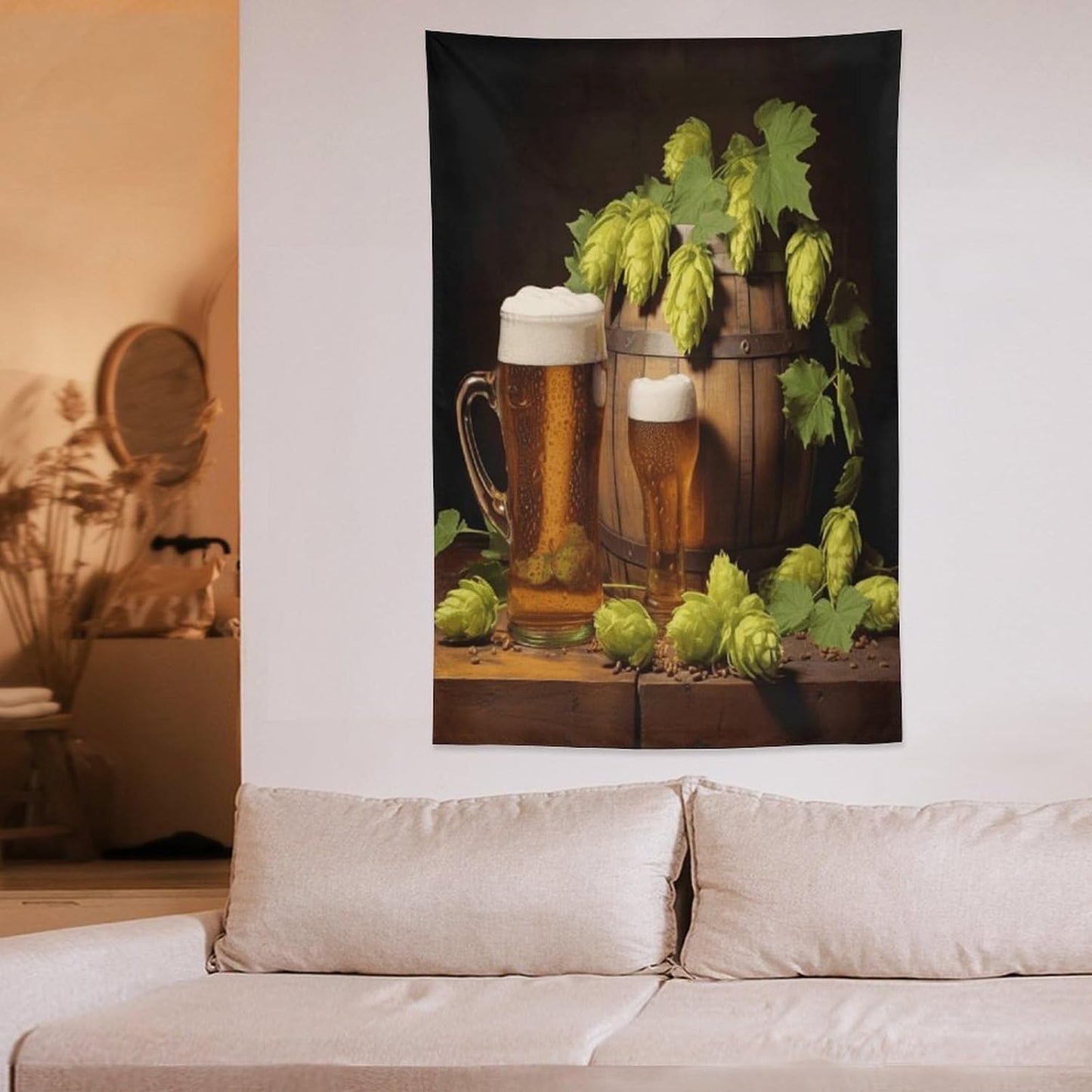 FodPand Beer And Hop Cones Tapestry Anti-fading Wall Tapestry with Installation Kit Backdrop Banner Multipurpose Aesthetic Tapestries Boho Wall Art Hanging Decorative Blanket 40"x60"