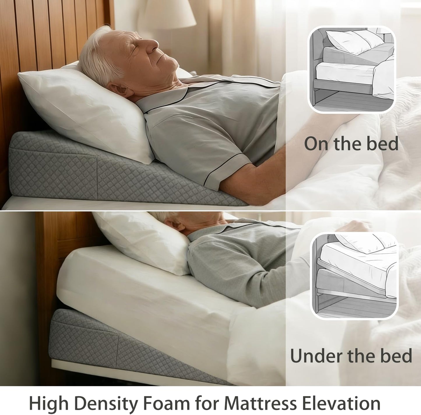 Queen Size Wedge Pillow for Sleeping - 6 Inch Bed Wedge Pillow for Acid Reflux, GERD, Sleep Apnea & Snoring Relief - High Density Foam Mattress Elevator for Back Pain, Post Surgery Recovery - Grey