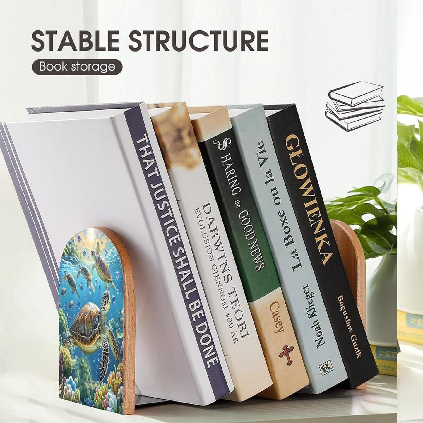 Sea Turtles Diamond Painting Bookends 1 Pair Heavy Duty Book Ends for Shelves Non-Skid Bookend Supports Wooden Book Holders with Metal Base Desk Organizers Books Storage to Hold Books