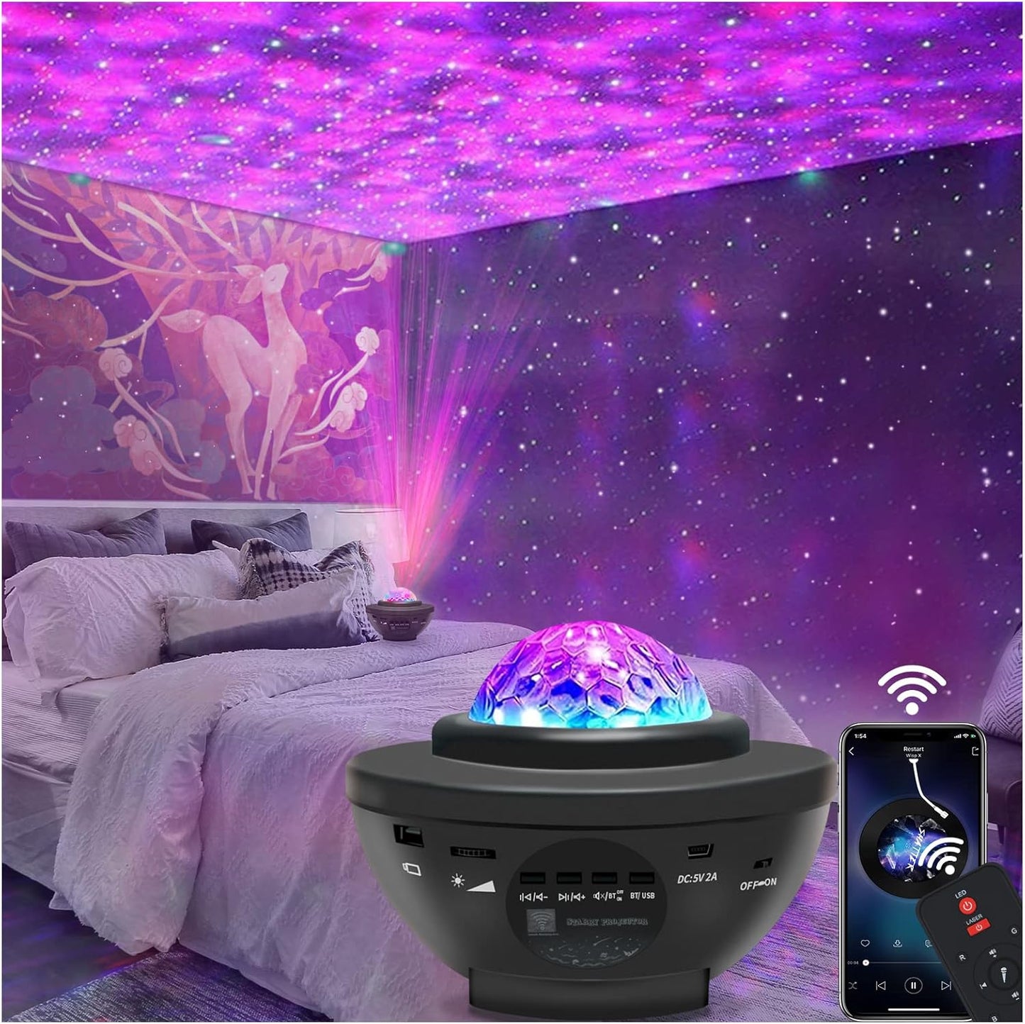 easeking Star Projector Galaxy Light Projector with Bluetooth Speaker, Multiple Colors Dynamic Projections Star Night Light Projector for Kids Adults Bedroom, Space Lights for Bedroom Decor Aesthetic