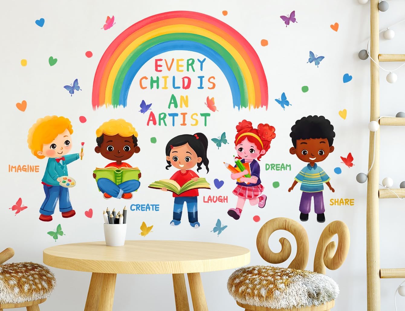 Every Child is an Artist Wall Decal Inspirational Quotes Stickers DIY Peel and Stick Rainbow Wall Decals for Kids Girls Teens Classroom School Nursery Daycare Decoration