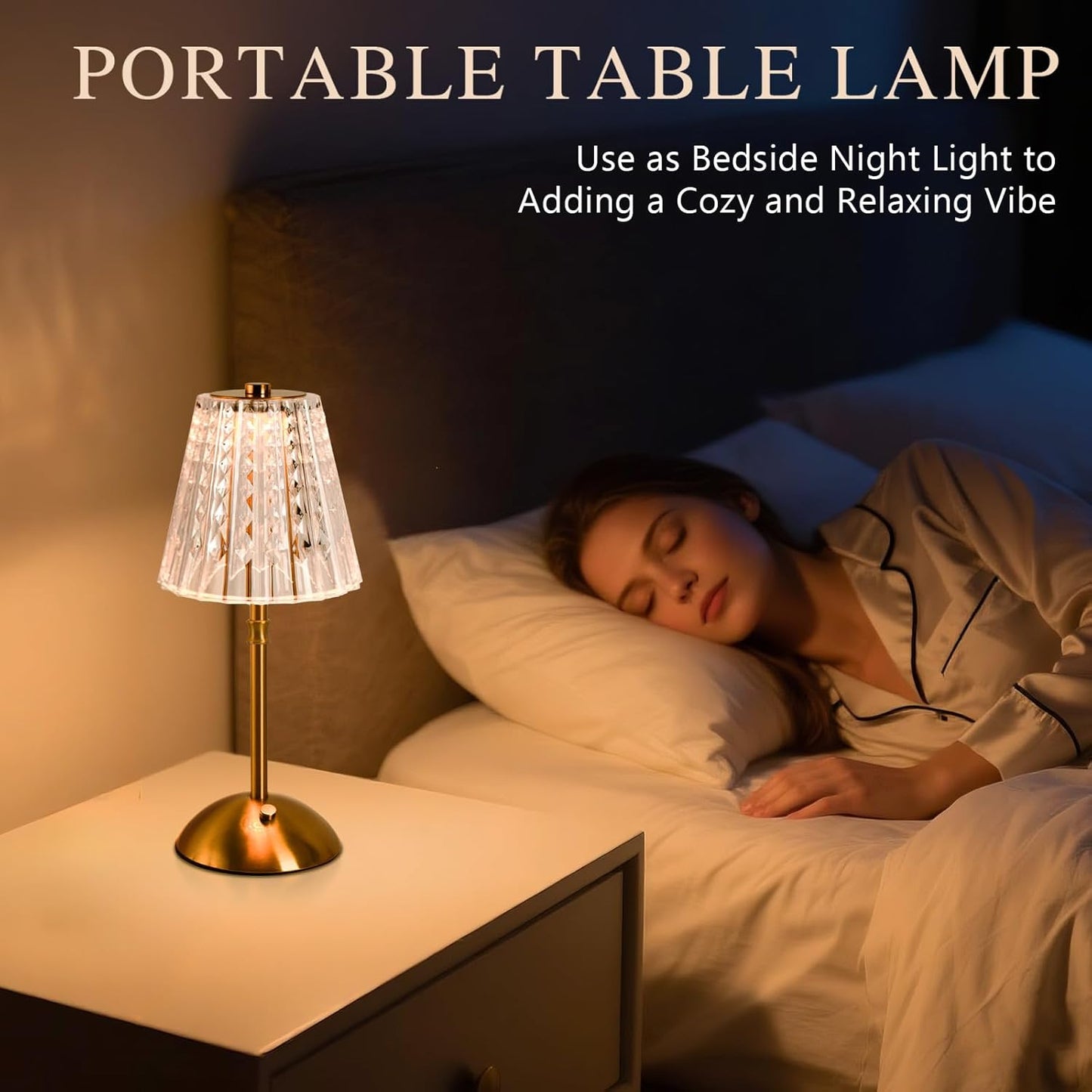 2 Pack Touch Cordless Table Lamp Rechargeable, 3600mAh Battery Operated Small Crystal Lamp, 3 Color Dimmable Vintage Gold Table Light for Bedroom/Kitchen/Gift for Home Décor (Vintage)