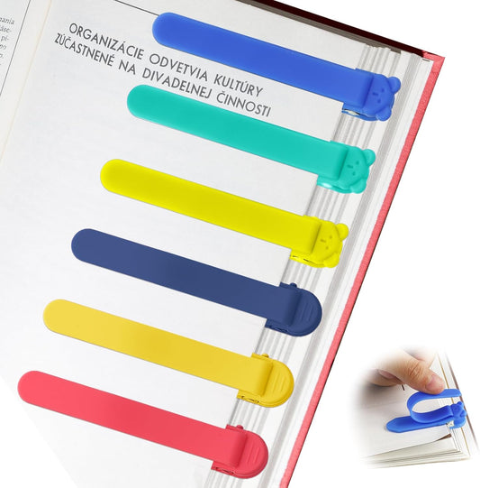 6 Pcs Automatic Bookmark, Stay in Place Silicone Book Mark Clips, Page Markers Cute Reading Accessories
