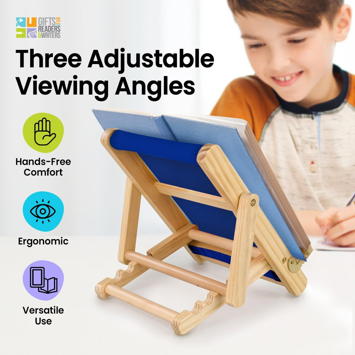 Gifts for Readers & Writers Book Stand Holders Wood Ipad Stand Blue, Stylish Wooden Book Holders for Reading Hands Free, Compact and Portable Wooden Cookbook Stands, Textbook Holder