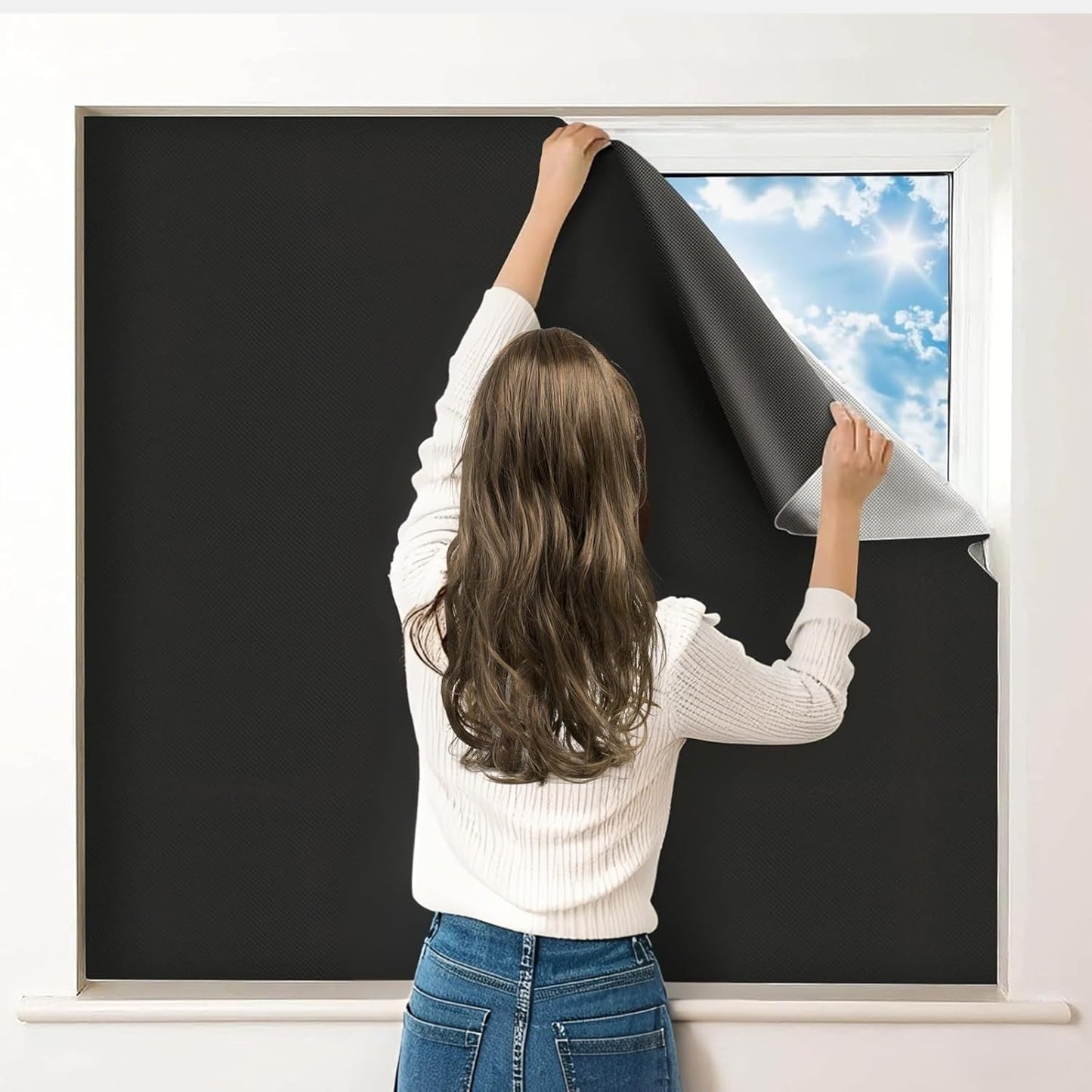 Blackout Blinds 138" x 57", 100% Blackout Curtains for Window, 420D No Drill Portable Black Out Shades Film for Bedroom, Cut to Any Size, Nursery Black Out Blinds for Baby Temporary, 20 Hook and Loop