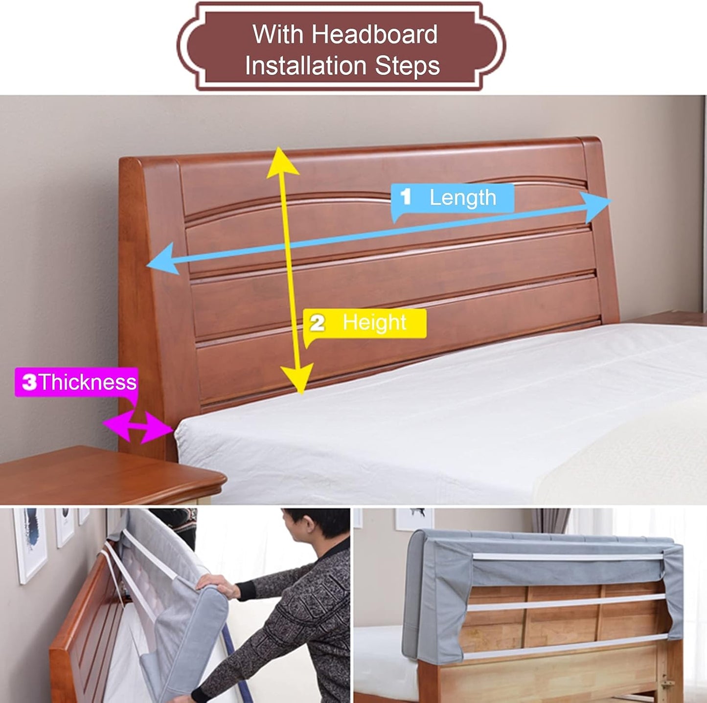 Headboard Bedside Cushion PU Reading Pillow with Filling Upholstered Support Lumbar Backrest for Hotel Bed Head Daybed Soft Breathable (Color : Silver Gray Size : 180CMX60CMX6CM) (Creamy White)