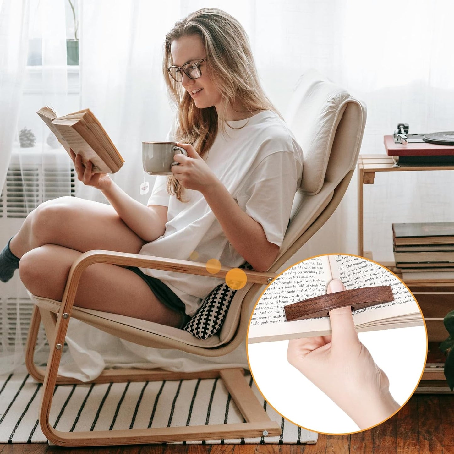 2Pcs Book Page Holder Thumb Book Page Holder for Reading with One Hand Book Thumb Page Holder Reading Accessories for Book Lovers Thumb Bookmark (Walnut)