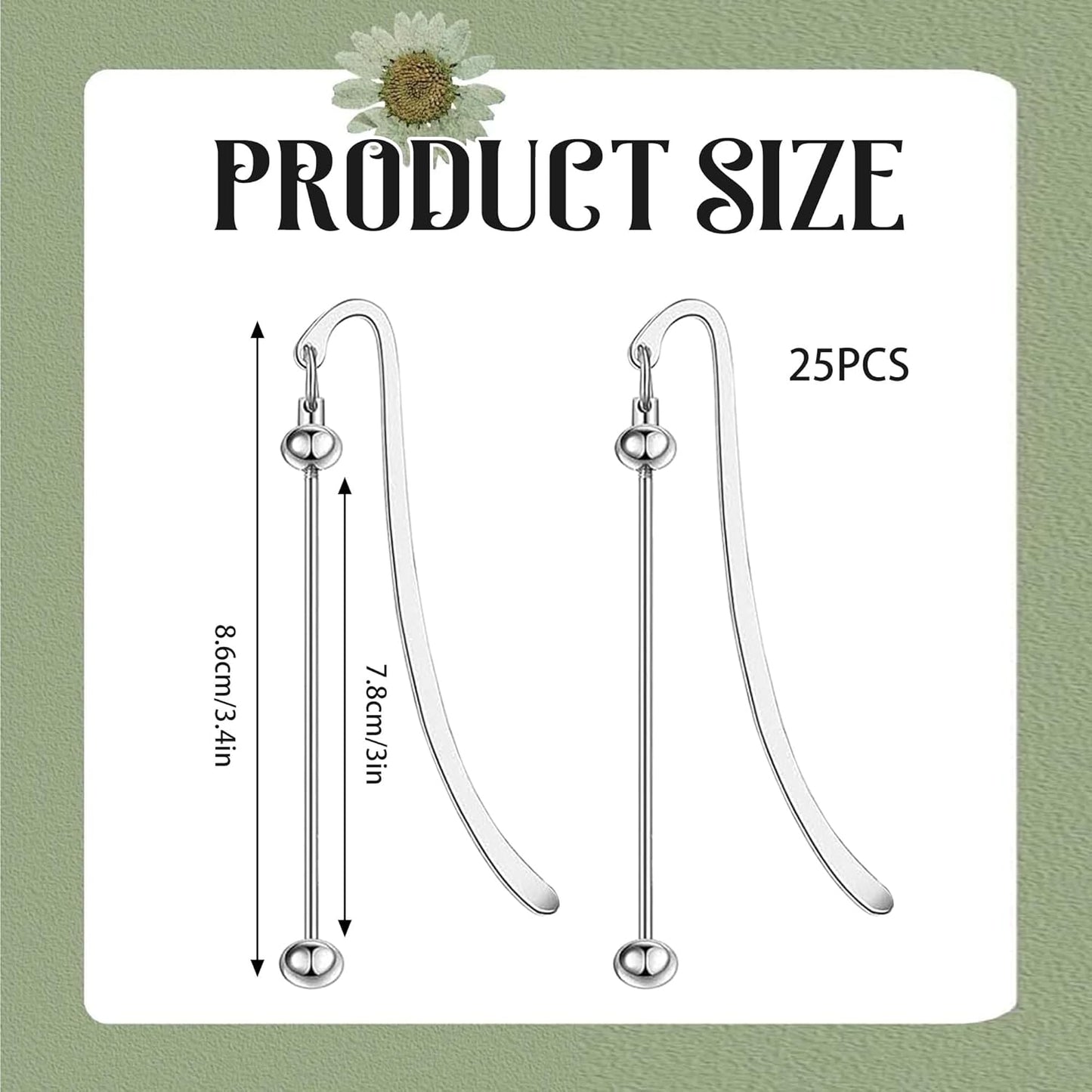 25PCS Beadable Bookmarks DIY Metal Blank Beaded Bookmark Beadable Items Modern Beaded Craft Jewelry Pendant Charm Gift Perfect for Book Lovers Students Teachers and Office Supplies